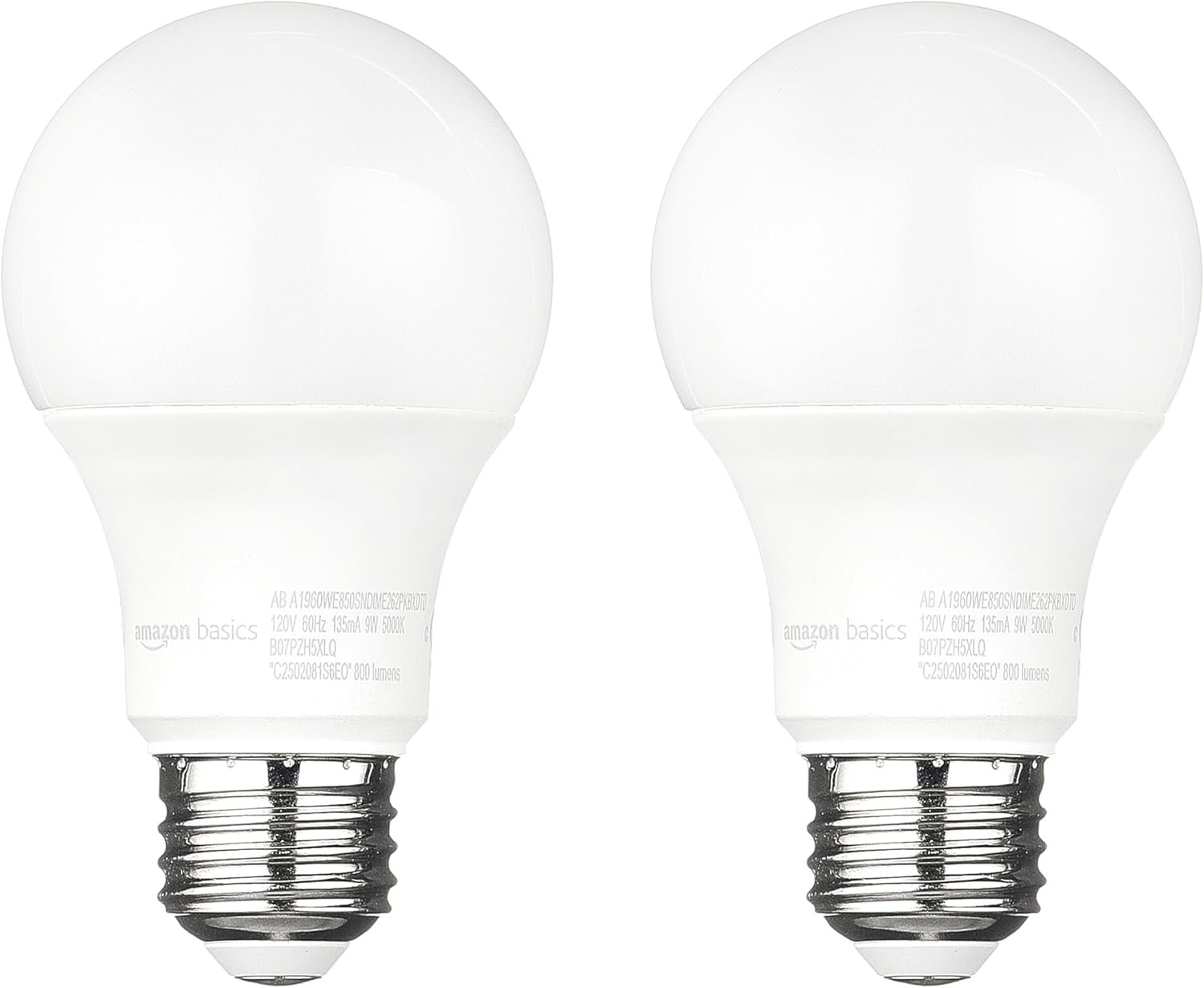 Amazon Basics A19 Dusk to Dawn Sensor LED Outdoor Light Bulbs, 60W Equivalent, Energy-Efficient 9W, Daylight 5000K, E26 Base, Auto On/Off, Porch, 10,000 Hours, 2-Pack