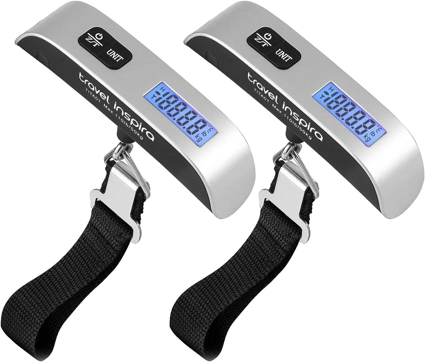 travel inspira Luggage Scale, Portable Digital Hanging Baggage Scale for Travel, Suitcase Weight Scale with Rubber Paint, 110 Pounds, Battery Included