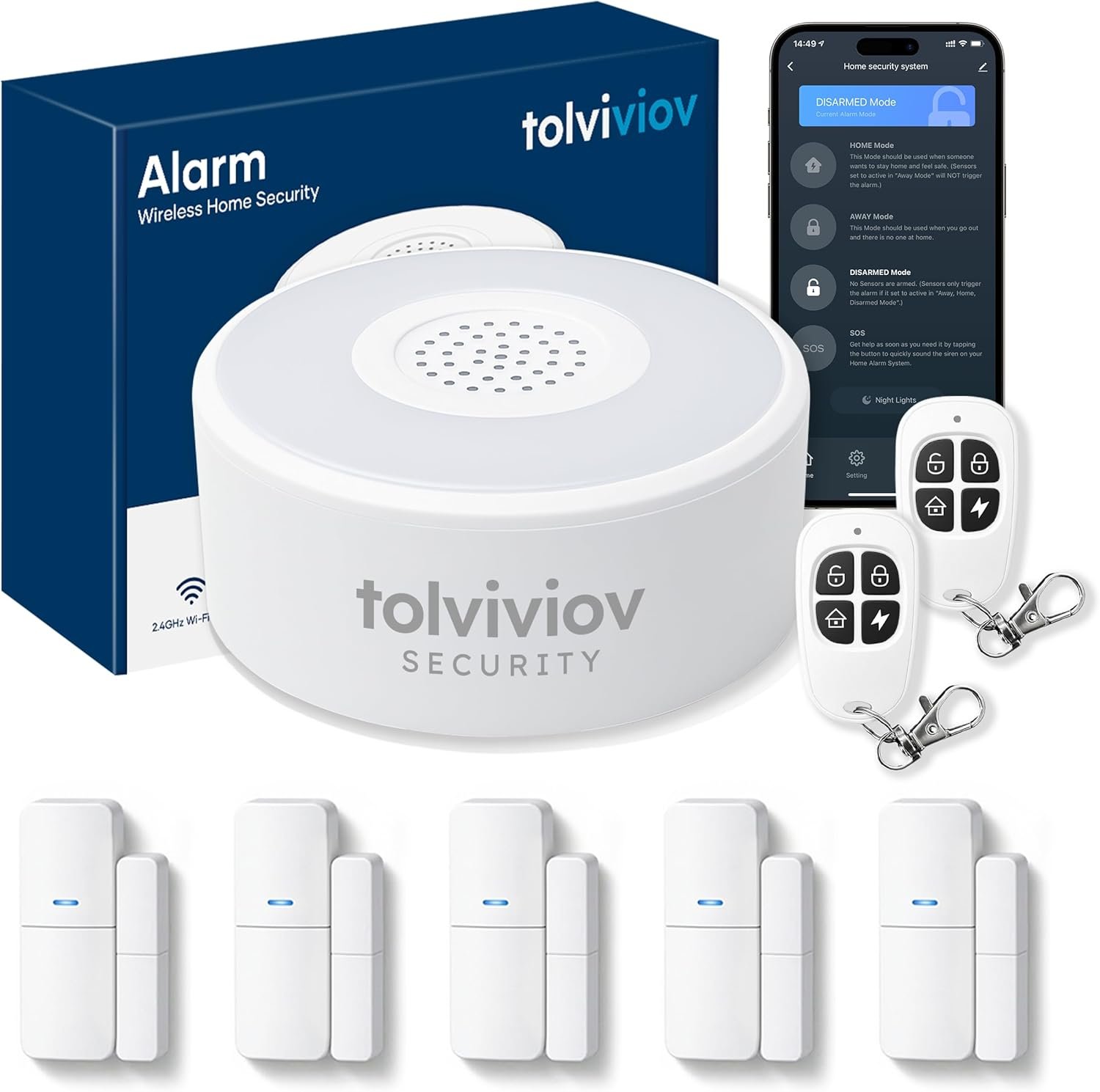 WiFi Door Alarm System, Wireless DIY Smart Home Security System, with Phone APP Alert, 8 Pieces-Kit (Alarm Siren, Door Window Sensor, Remote), Compatible with Alexa, for House, Apartment by tolviviov