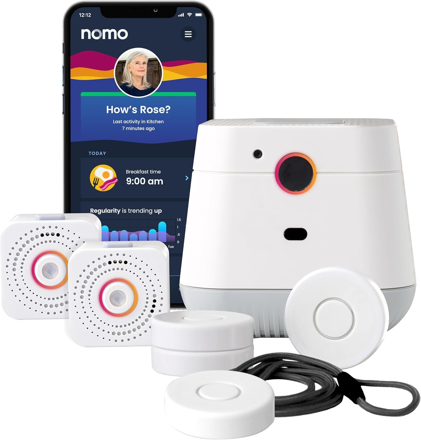 NOMO Smart Care Medical Alert System, Fall Detection for Seniors, WiFi in Home Monitoring Safety System, Emergency Call Button, Custom Fall Alert, Virtual Caregiver, 60-Day Trial, Monthly Subscription