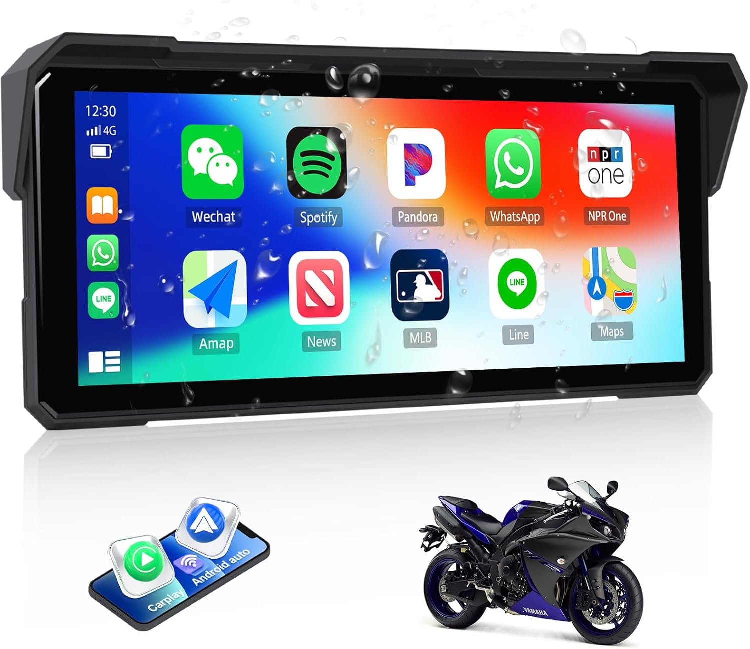 Motorcycle GPS Navigation System with Wireless Carplay Android Auto 8.1″ Moto CarPlay Screen with Dual Bluetooth, Navigation/Siri/G00gle Assistant Waterproof