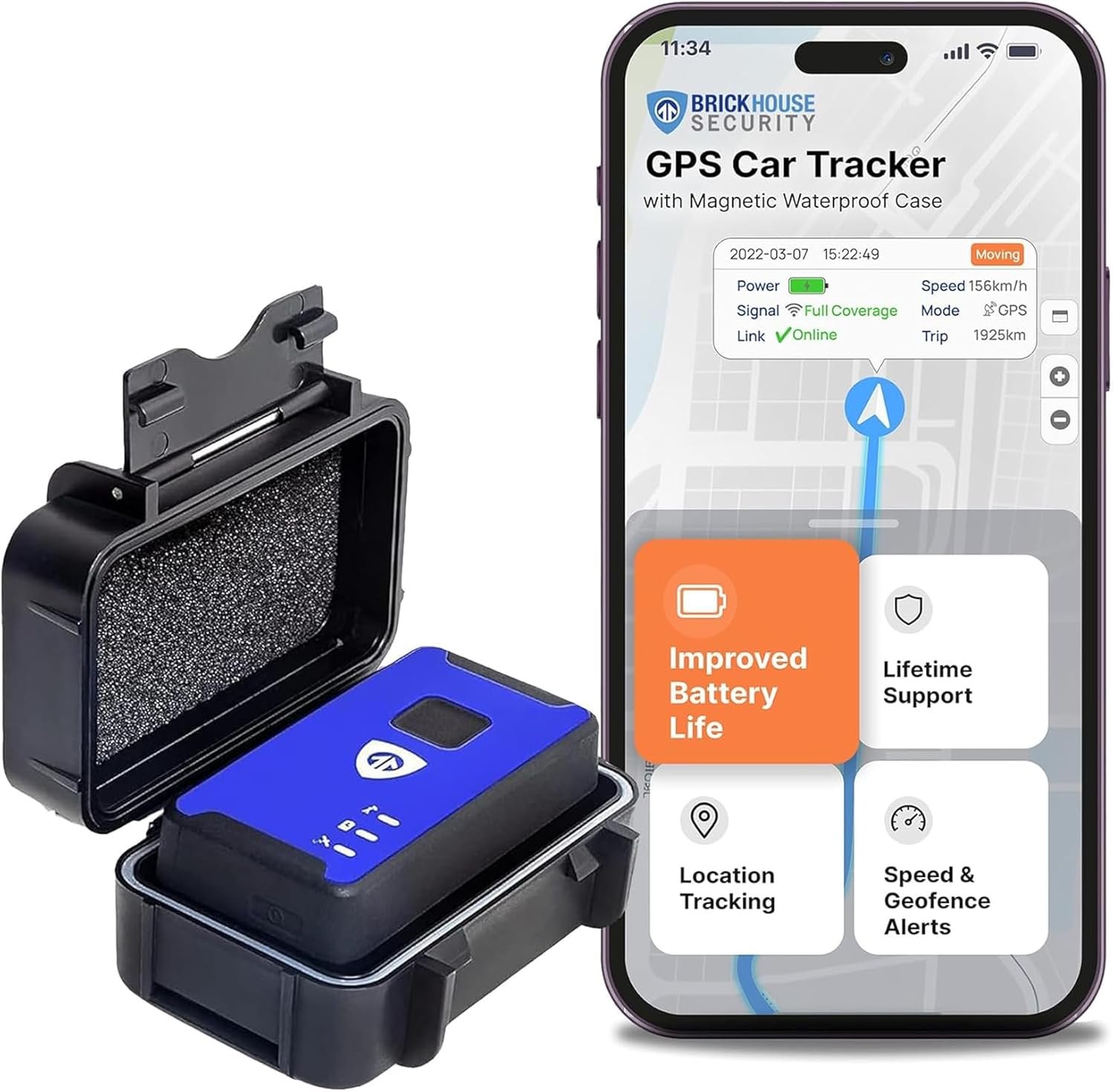 Brickhouse Car Trackers for Your Vehicle – Spark Nano 7 GPS Tracker with Magnetic Waterproof Case – Hidden Real-Time 4G LTE Vehicle Finder – GPS Tracking Device for Cars & More – Subscription Required