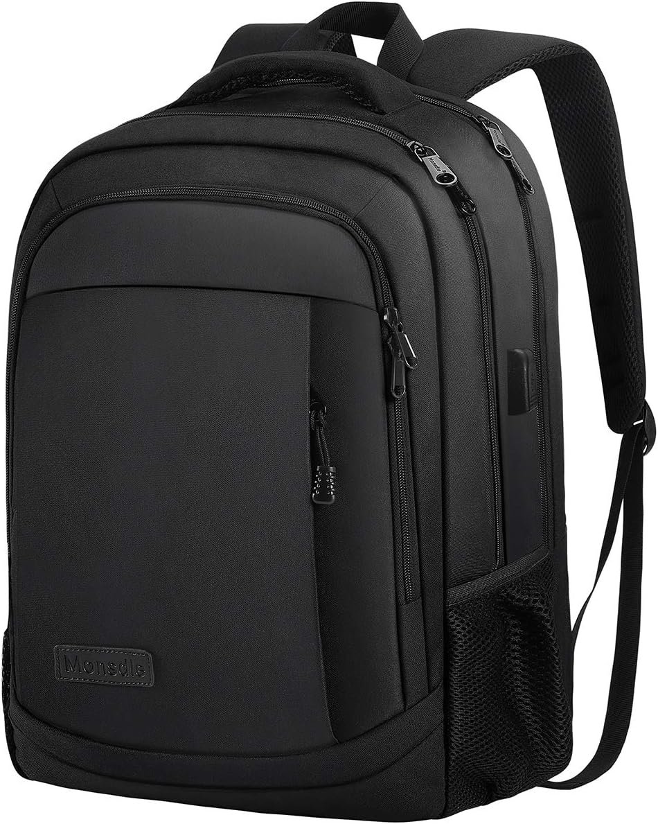 Monsdle Travel Laptop Backpack Anti Theft Backpacks with USB Charging Port, Travel Business Work Bag 15.6 Inch College Computer Bag for Men Women, Black | USB Charging Port, College Computer Bag