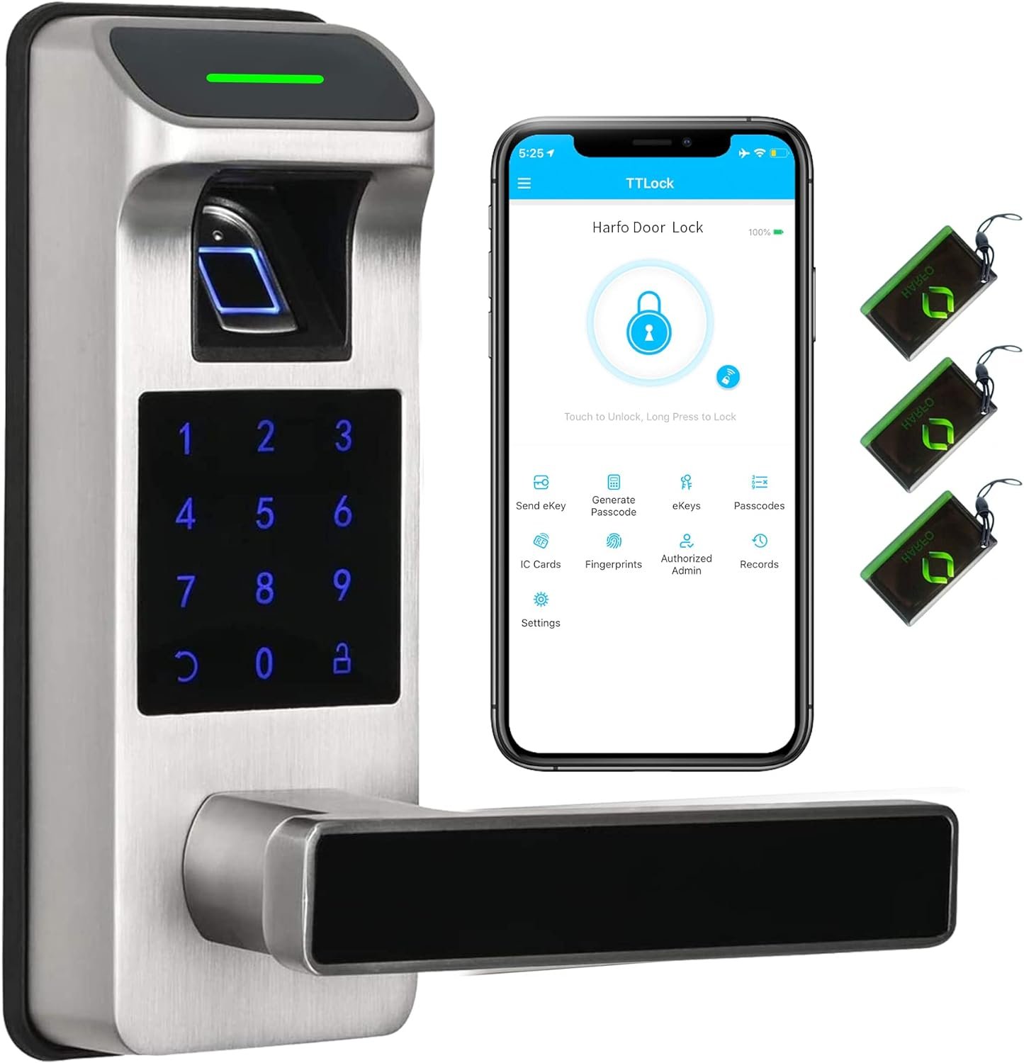 Fingerprint Door Lock, Heavy Duty Full APP Control Touchscreen Keypad Keyless Lock with Reversible Handle, Perfect for Home/Office/Bedroom Doors (Satin Nickel)