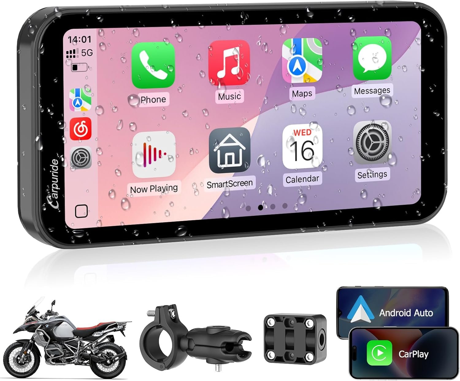 Carpuride W603 Motorcycle Carplay Screen, Wireless CarPlay & Android Auto for Moto, Remote Control，6.3″ Waterproof Touchscreen, BT Trans, GPS Navigation, Siri, G00gle Assistant