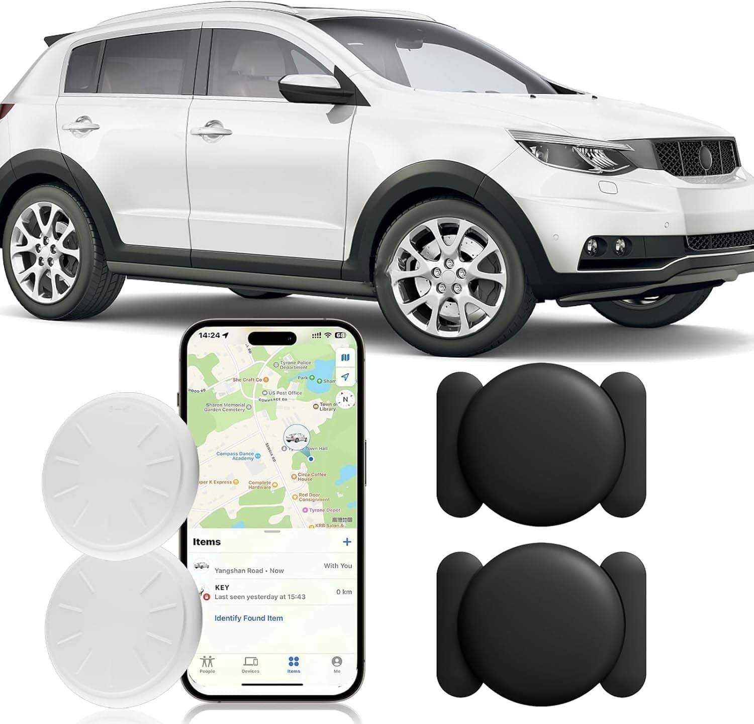 GPS Tracker for Vehicles, 2PCS Tracker Device for Vehicles No Subscription No Monthly Fee, Car Tracker Device Hidden, Work with Find My (iOS Only), Magnetic Real-Time Car Tracker for Cars Kids Dogs