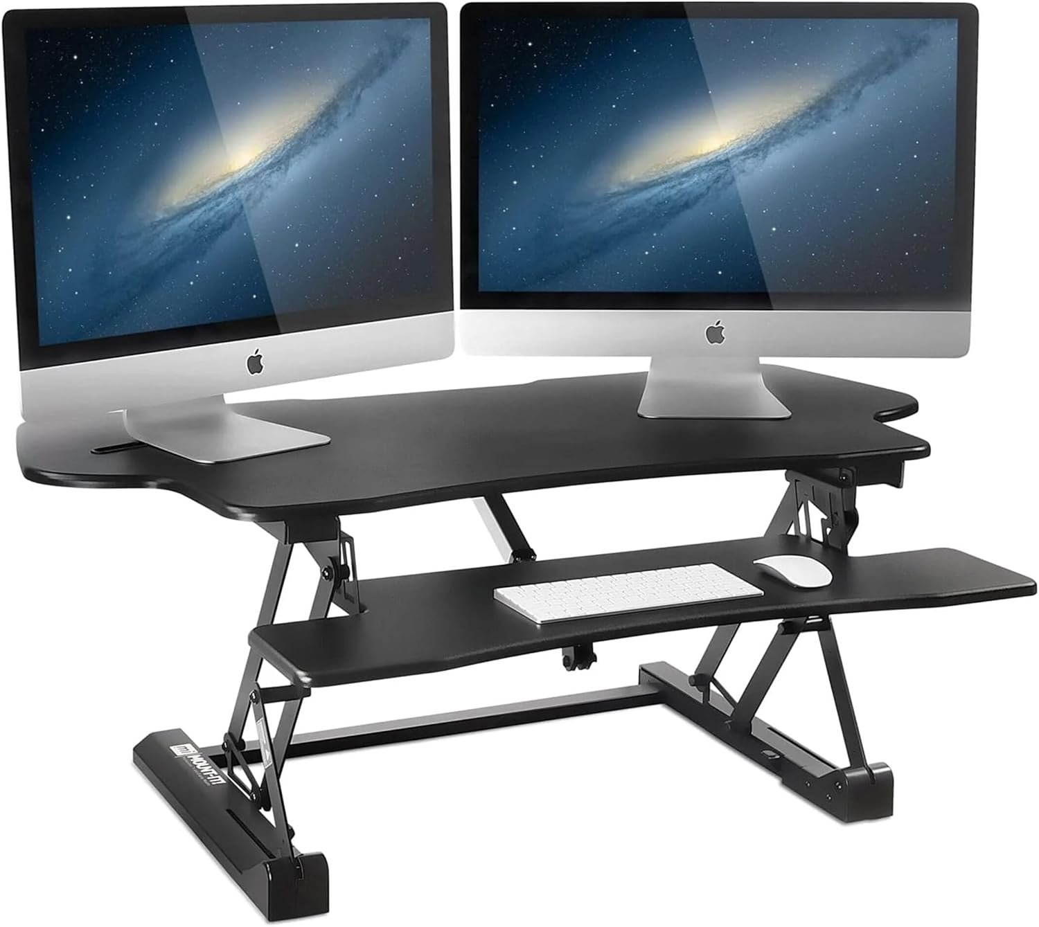 Mount-It! 48.5″ Electric Standing Desk Converter for Dual Monitors, Motorized Sit Stand Electric Desk Riser with USB Port & Device Slot, Keyboard Tray, Adjustable Height Ergonomic Workstation, Black