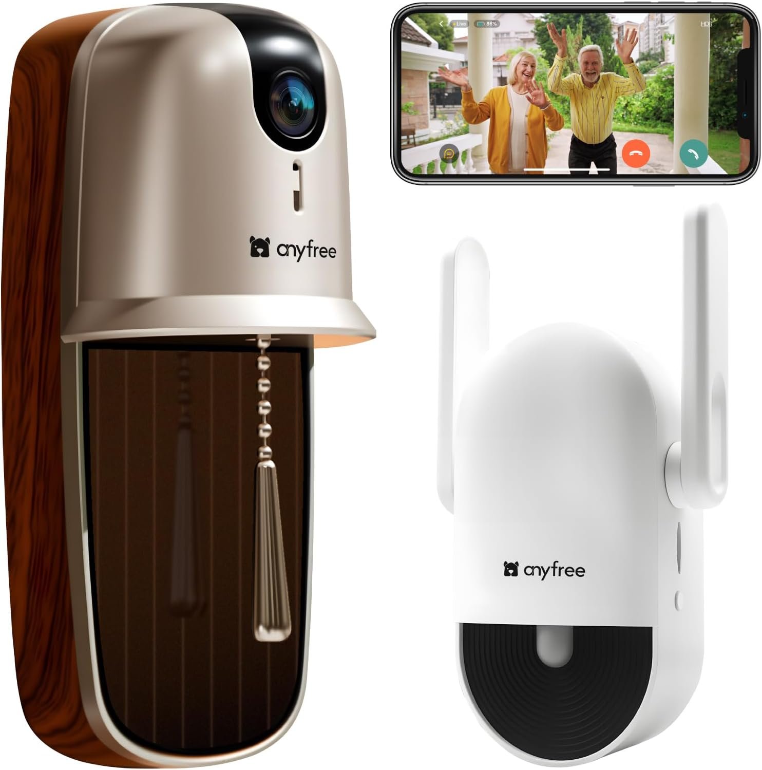 anyfree Doorbell Camera Wireless with Chime, HDR Smart WiFi Video Doorbell with PIR Motion Detection & AI Human, 2.4 / 5Ghz, Solar Assist Battery,Night Vision,2-Way Talk,SD Card & AWS Cloud Storage