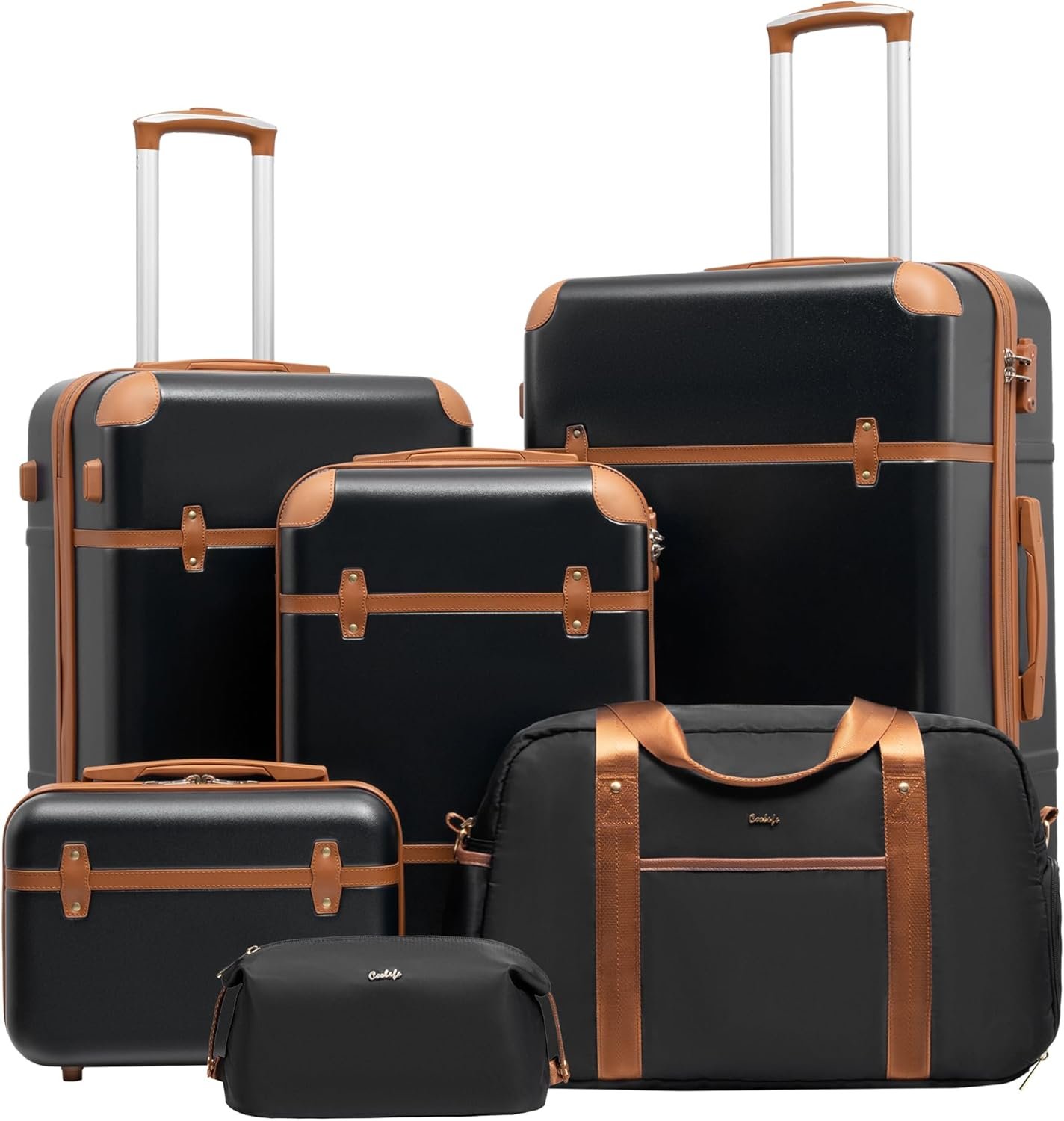 Coolife Luggage Set 6-Piece Suitcase Set Carry On Luggage PC Hardside Luggage TSA Lock Spinner Wheels Telescopic Handle
