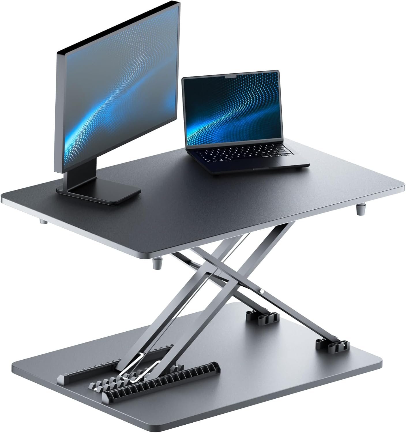 Standing Desk Converter, 25.16″ × 15.75″ Height Adjustable Laptop Stand for Desk, Sit Stand Monitor Stand, No Assembly Required for Home and Office Use (Black)