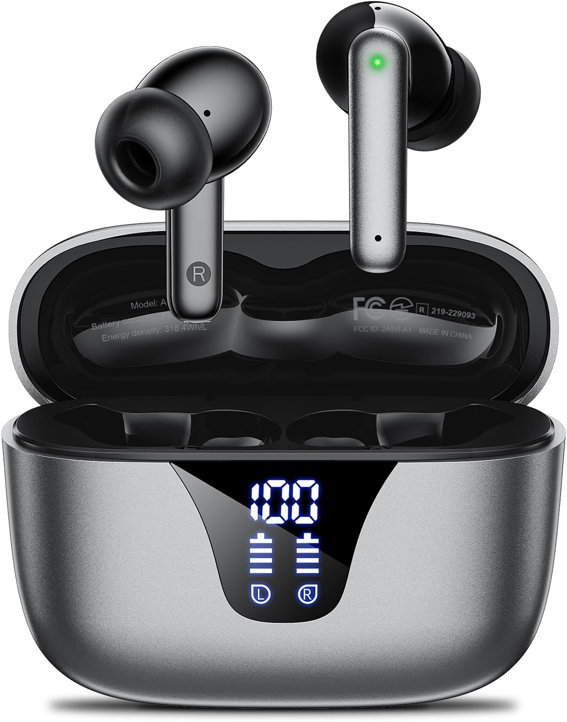 Wireless Earbuds Bluetooth Headphones, 50H Playtime Ear Buds with Mic, LED Digital Display Charging Case, IPX7 Waterproof, Deep Bass Stereo, in-Ear Earphone for iPhone Andriod Phone – Ink