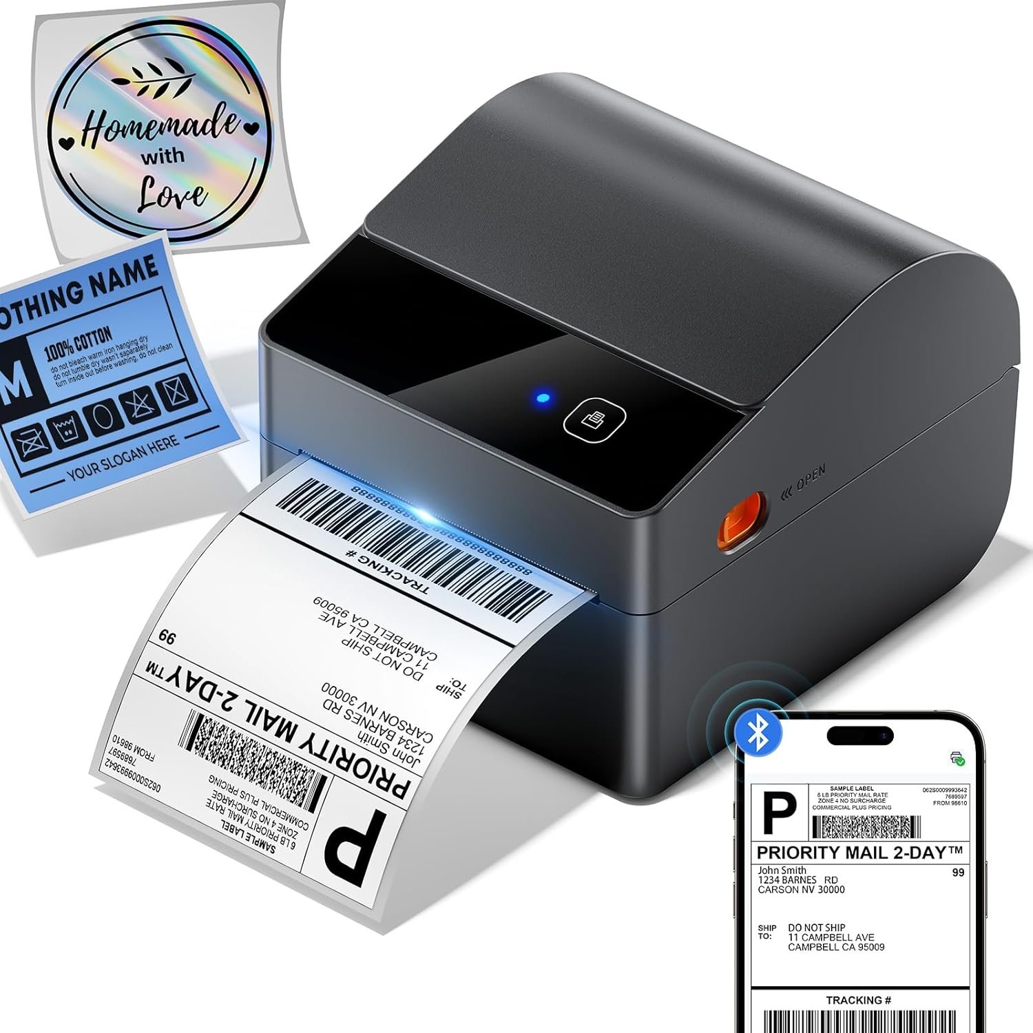 ASprink Bluetooth Shipping Label Printer 4×6, 2026 Upgraded Thermal Label Printer with Built-in Paper Bin, Thermal Printers for Small Business & Shipping Packages, Compatible with Amazon, Tiktok, USPS
