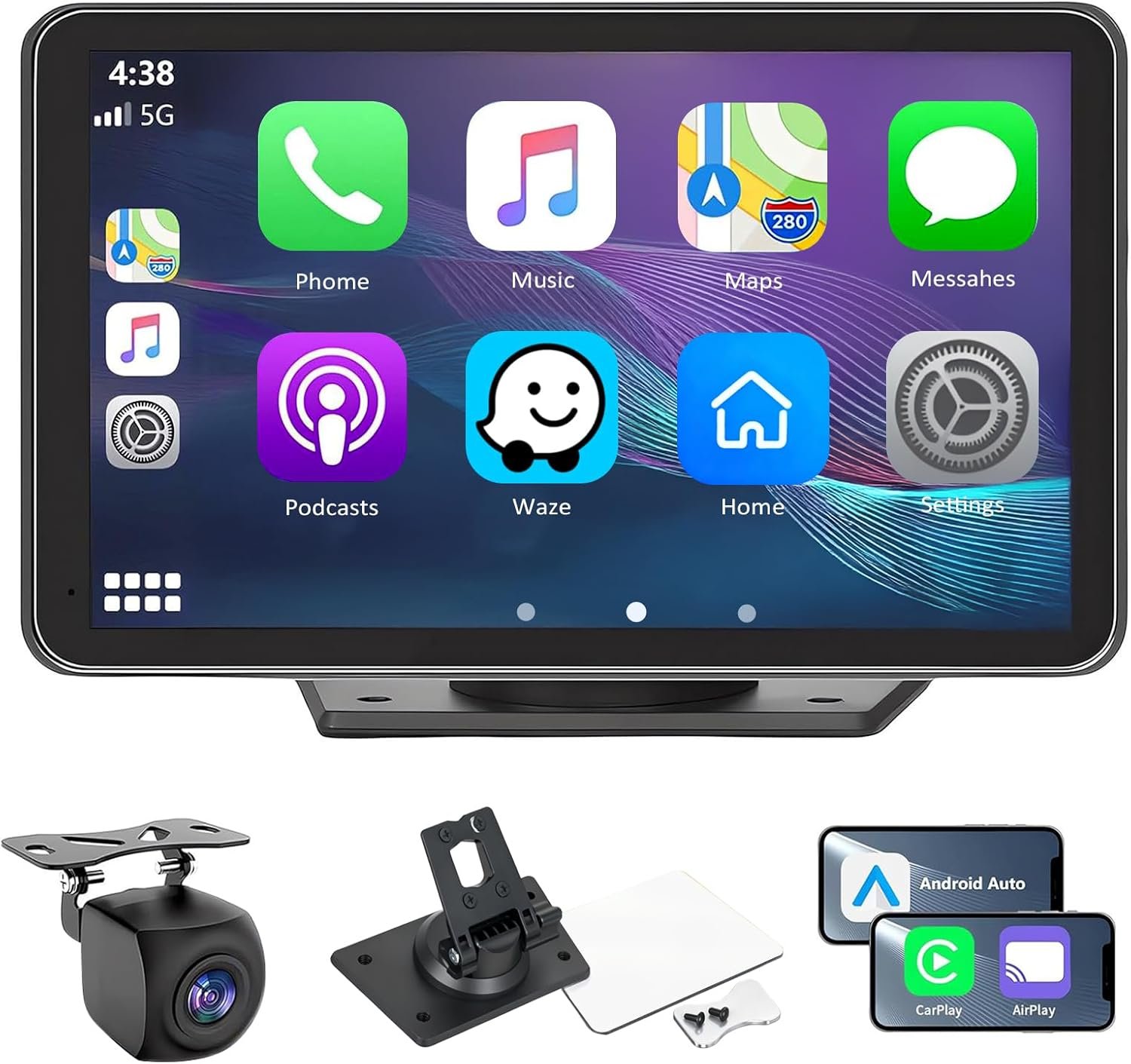 Carplay Screen for Car with Apple CarPlay/Android Auto, 7″ Wireless Car Stereo, Portable Touchscreen Car Radio with Bluetooth, Backup Camera, GPS Navigation, Mirror Link,Multimedia Player All Vehicles