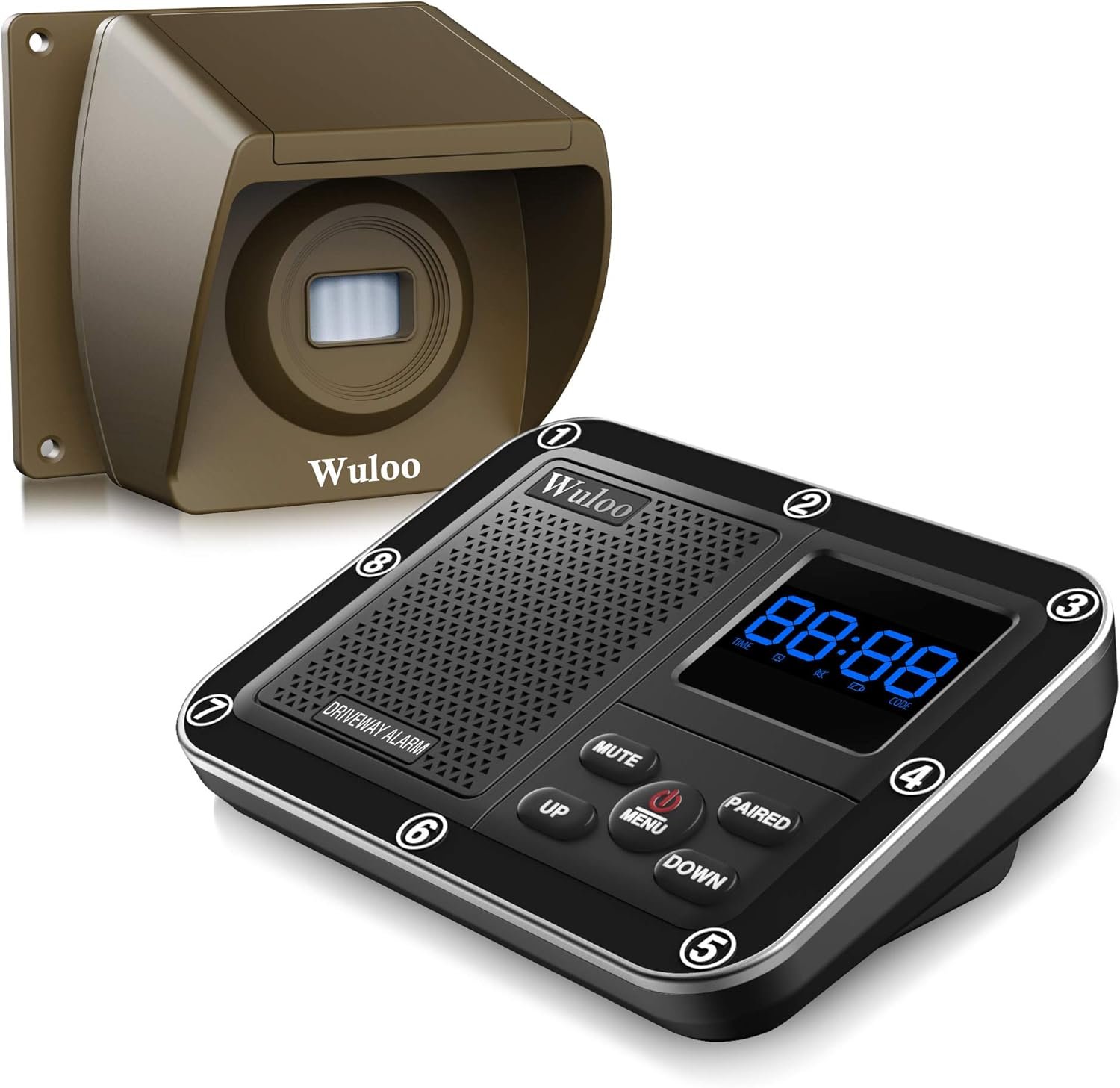 Wireless Driveway Alarm 1800 Feet Long Range Motion Sensor Alert System Driveway Detector for Home with 1800mAh Rechargeable Battery (1&1-Brown)