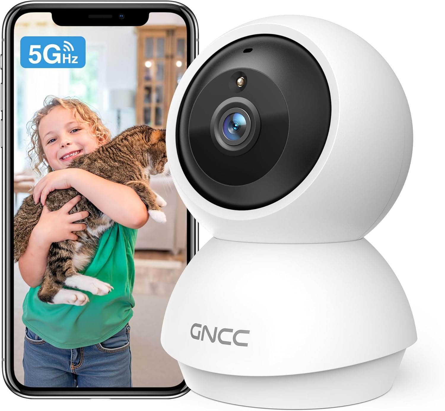 GNCC 2K WiFi Cameras for Home Security, Security Camera Indoor, Baby/Pet Camera with Phone App, 2.4/5GHz, Motion Detector, Night Vision, 2-Way Audio, SD/Cloud Storage, Works with Alexa & Google Home