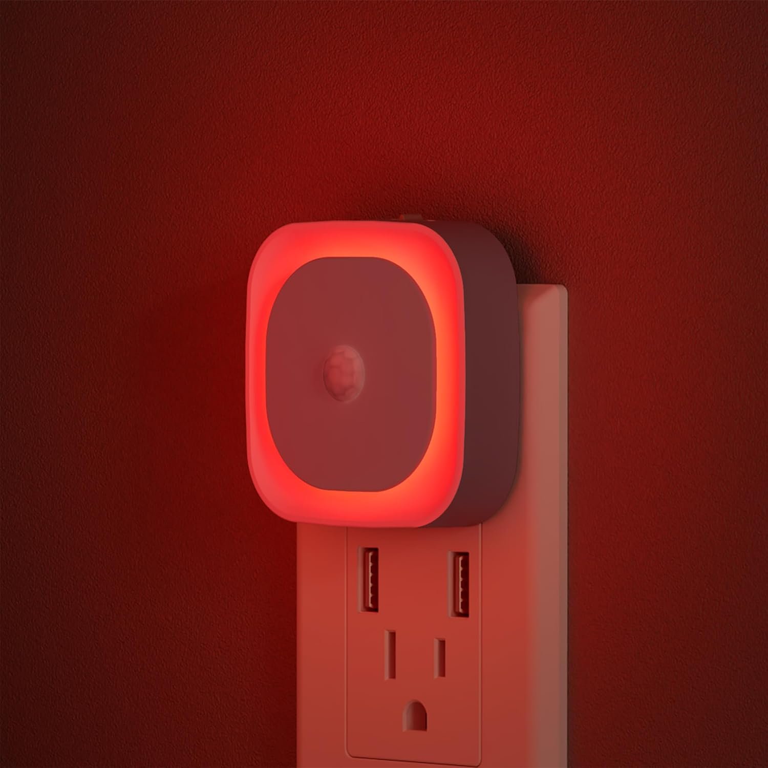 YUNLEX 2 Pack Plug in Red Sleep Night Light with Motion Sensor & Dusk to Dawn Sensor, Soft Glow, 0% Blue Light, Dimmable, Auto On/Off, LED Lights for Bedroom, Kids, Bathroom, Hallway, as Mother Gifts