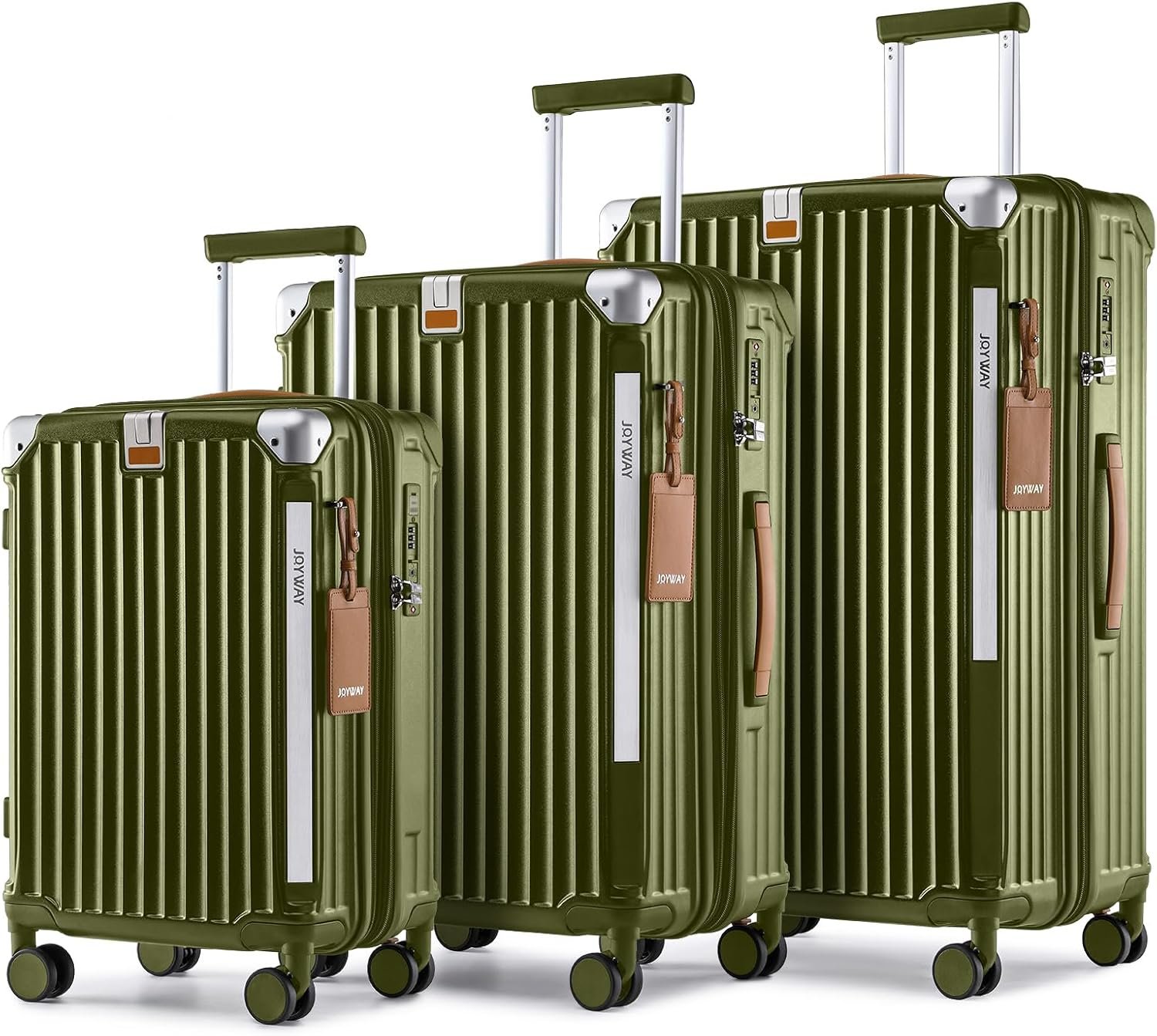 Joyway Luggage Sets 3 Piece, Expandable Suitcase with Smart Cup Holder and USB Port, Hardside Carry On Checked with TSA Lock Spinner Double Wheels, DarkGreen