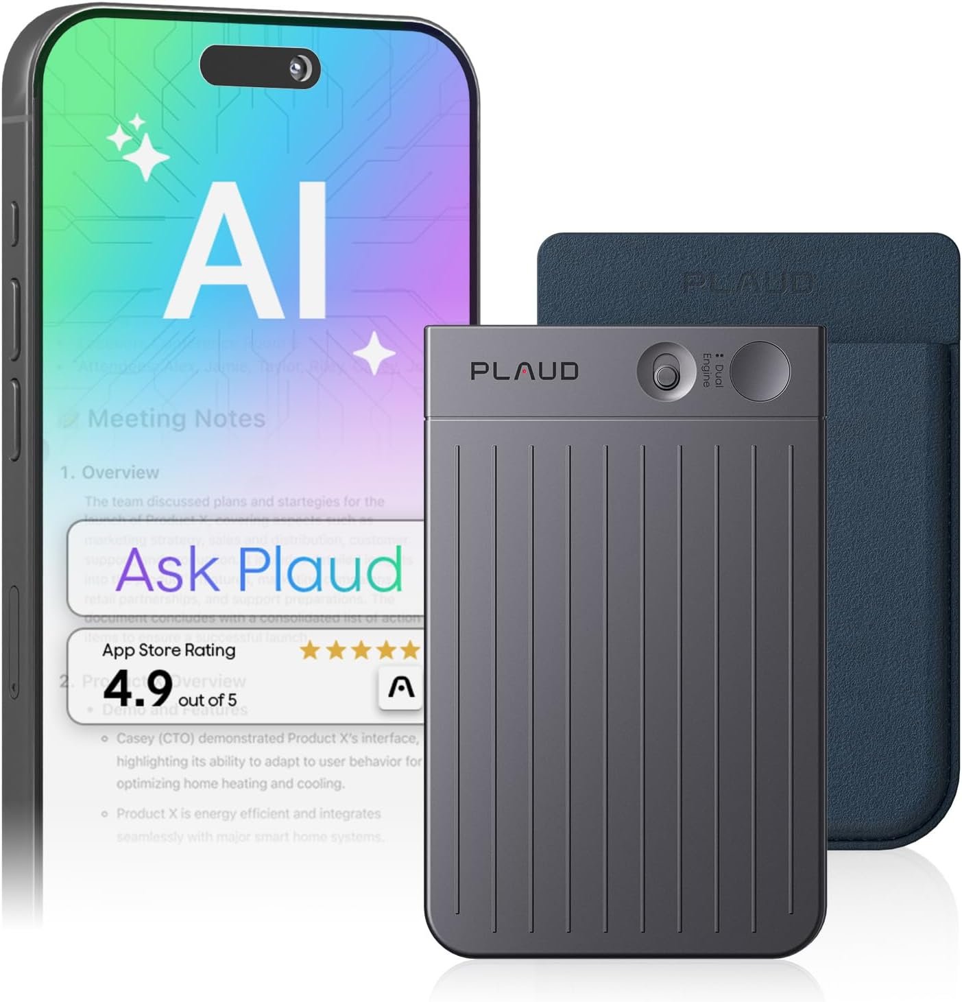 Plaud Note AI Voice Recorder, AI Note Taking Device, Transcribe & Summarize, Support 112 Languages, 64GB Navy Blue Digital Audio Recorder for Lectures, Meetings, Calls, Dark Blue Case, Non-Pro Version