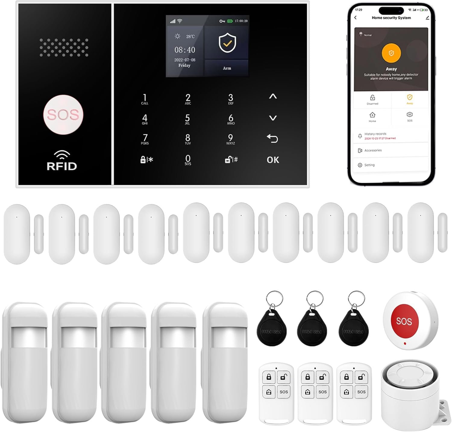 XUK Smart Home Security System,4G/GSM &WiFi Wireless Alarm Kit with Door/Window Sensors,PIR Motion Detectors,App Remote Control,Compatible with Alexa &Google Home,Easy Installation(24pcs Set)