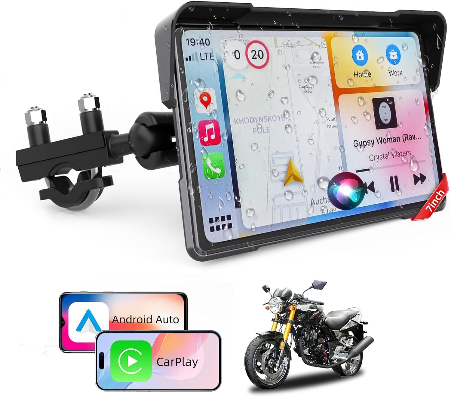 2026 Motorcycle CarPlay Screen & Android Auto 7″ Pantalla Carplay Screen Bluetooth IP67 Waterproof GPS Navigation System por Moto Motorbike with Touchscreen Bluetooth Anti-Glare
