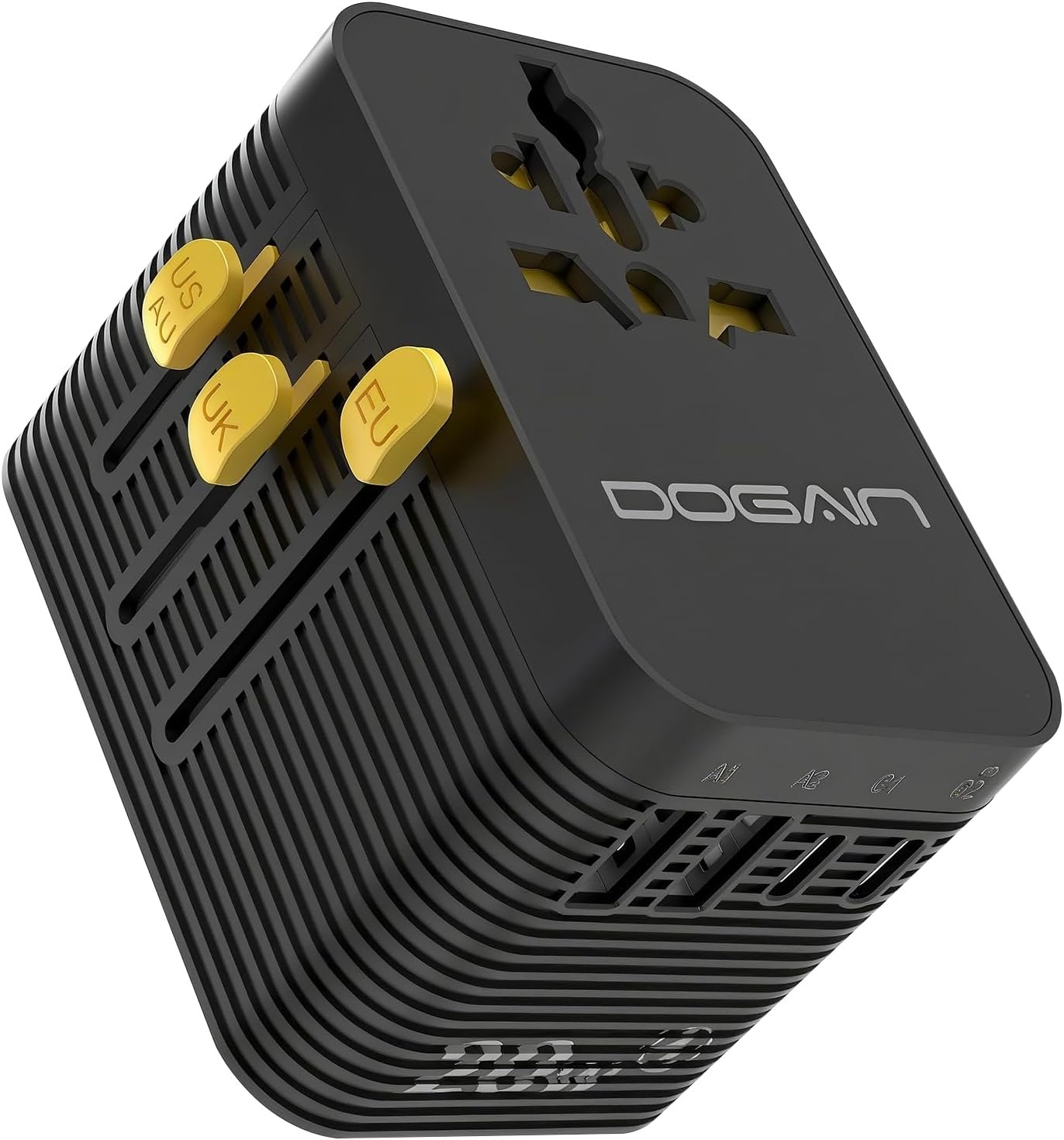 Universal Travel Adapter, PD 20W MAX International Power Adapter with 2 USB-C & 2 USB-A Ports, All-in-One Portable Travel Adapter, Worldwide Wall Charger for USA, UK, EU, AU, Travel Essentials (Black)