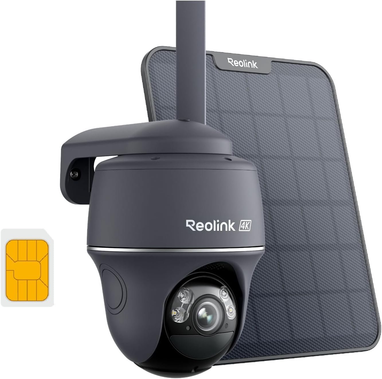 REOLINK 4K 4G LTE Cellular Security Camera, 360° Auto Tracking with Smart AI Detection, 8MP Solar/Battery Powered, Color Night Vision, Local Storage, SIM Card Included, Go PT Ultra-Grey Updated Ver.