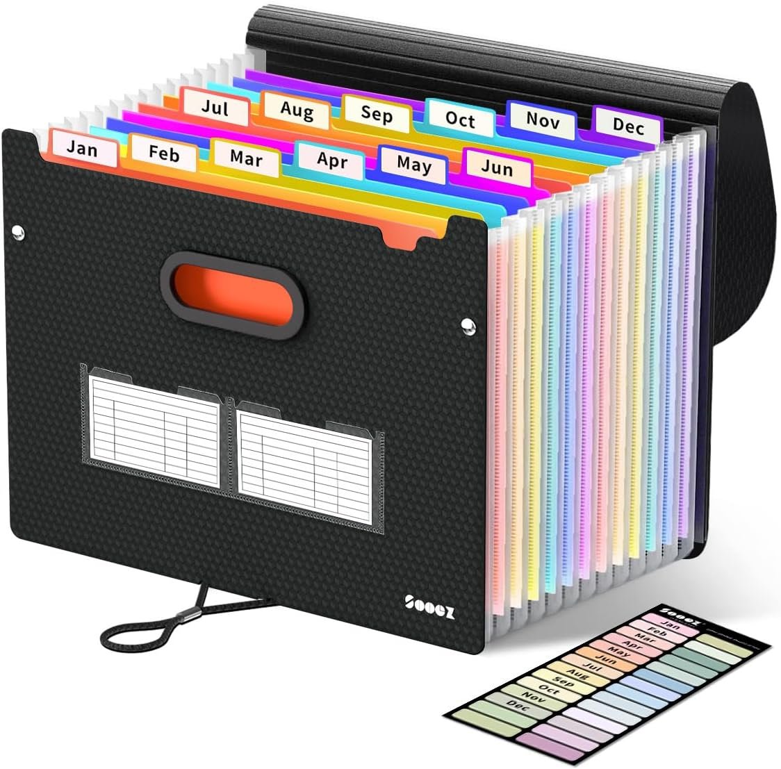 Sooez Upgraded Accordion File Organizer, Expanding File Folder with Deeper 12 Pockets – Never Cover Up Index Tabs, Monthly Bill Paper Receipt Document Organizer, Letter A4 Size for Home Office School