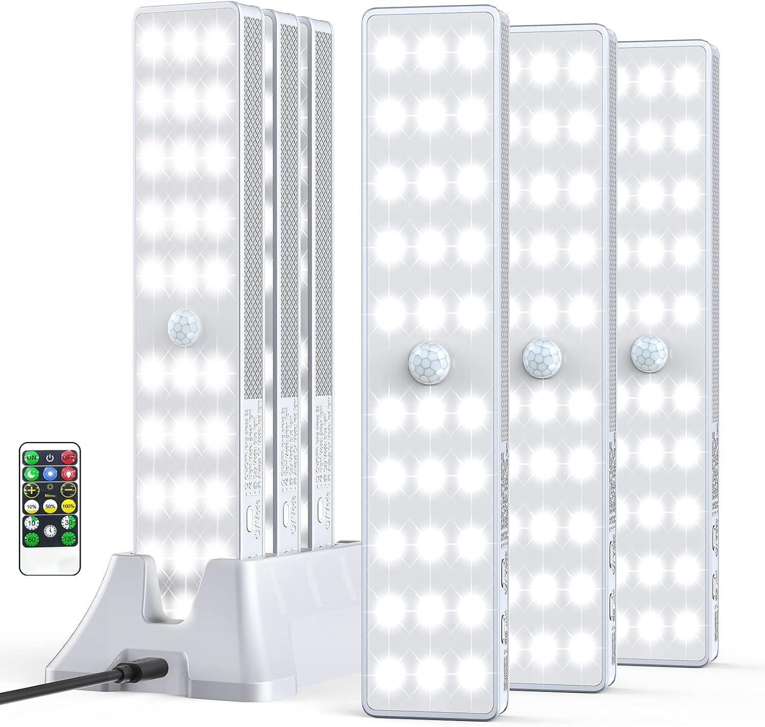 LED Closet Light with Charging Station, 6 Pcs 30LEDs 8” Dimmer Rechargeable Motion Sensor Under Cabinet Lighting, Stick-Anywhere Night Light for Wardrobe,Kitchen