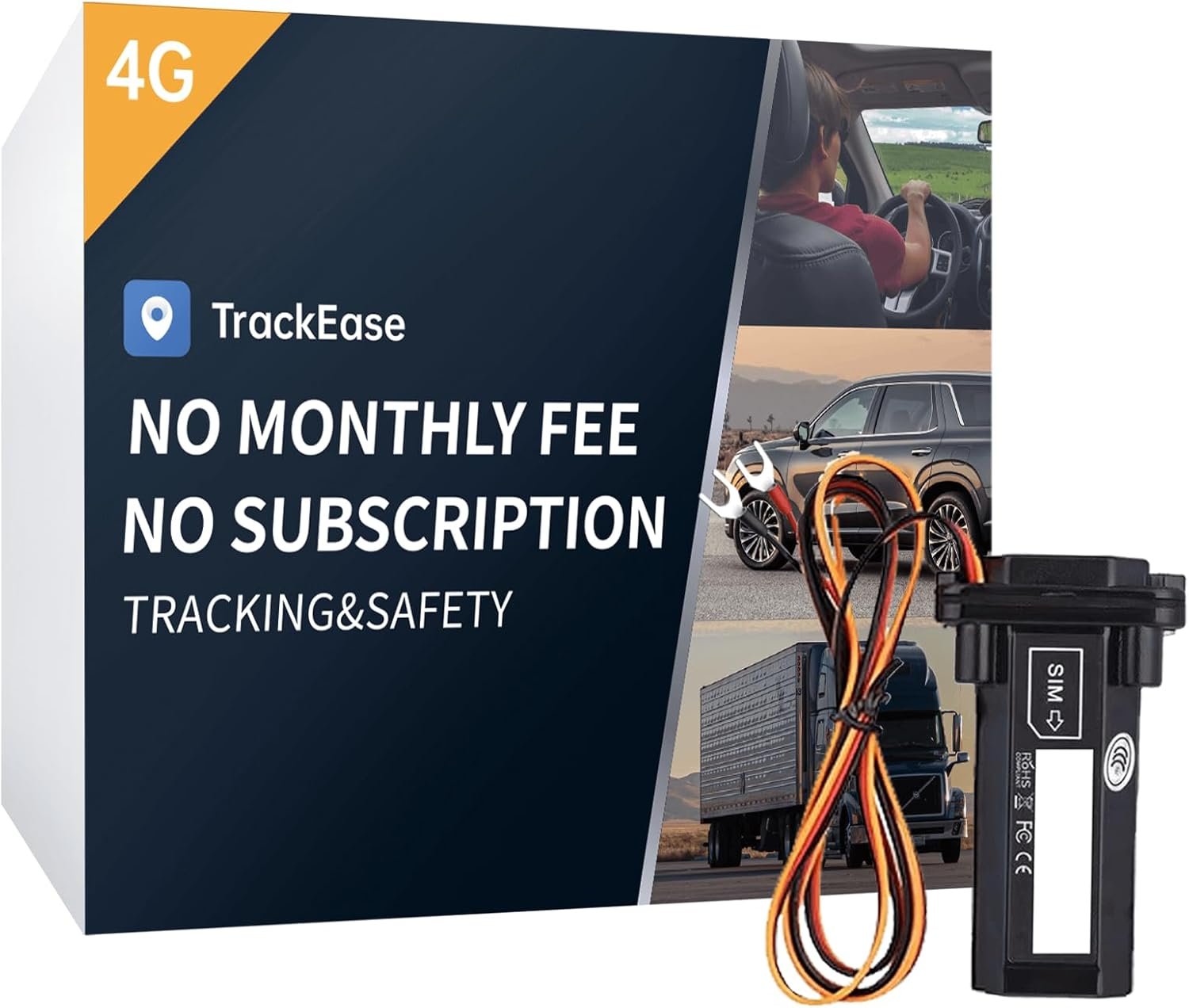 Wired GPS Tracker for Vehicles, No Monthly Fee, No Subscription with Real-Time Tracking, 4G SIM and Data Included, Trip History, GeoFence, Driving Alerts, IP67 Waterproof, Global Coverage