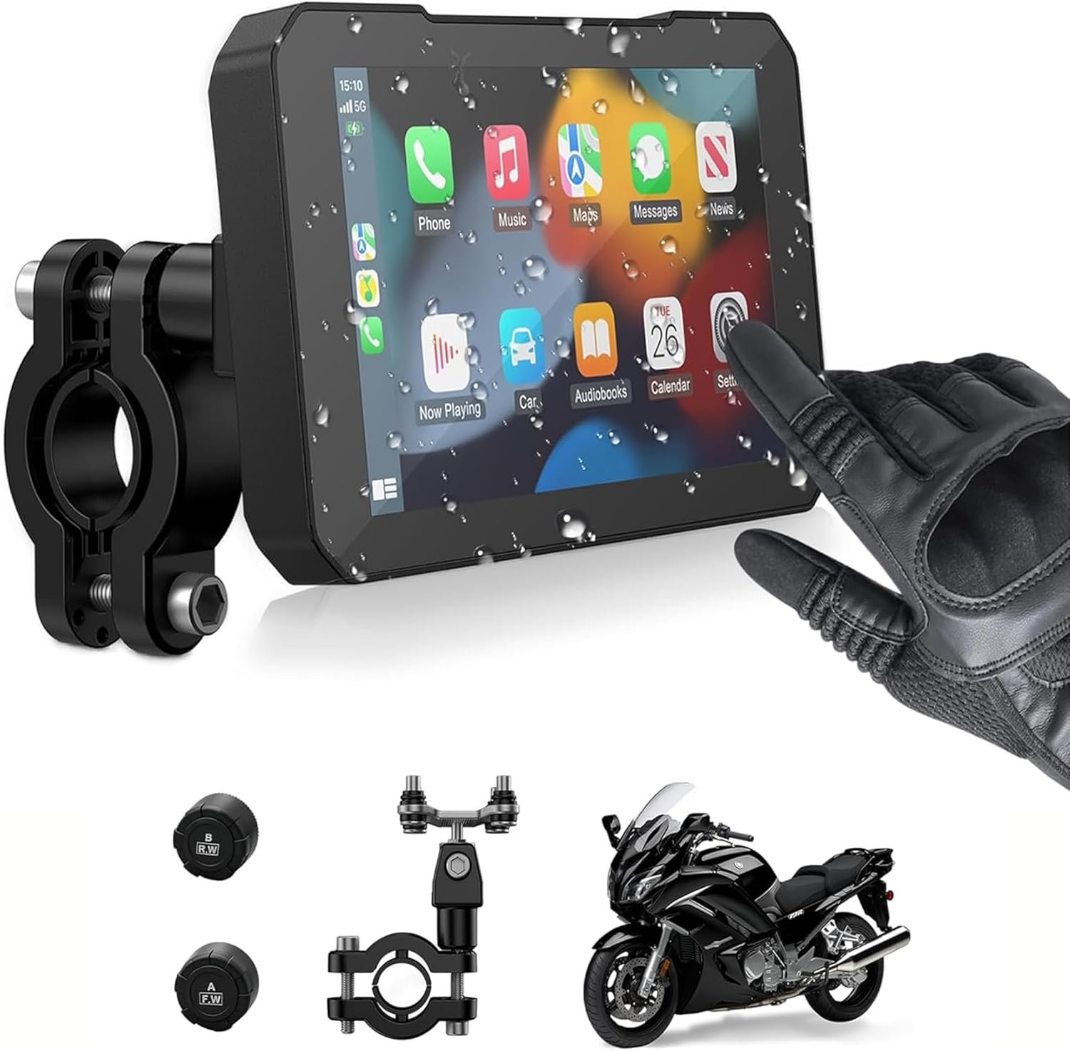 C3 Plus Motorcycle Carplay, 5-inch HD Touchscreen, GPS Navigation System with Apple CarPlay & Android Auto, IP67 Waterproof, Support Siri(for CarPlay only), Real-Time TPMS