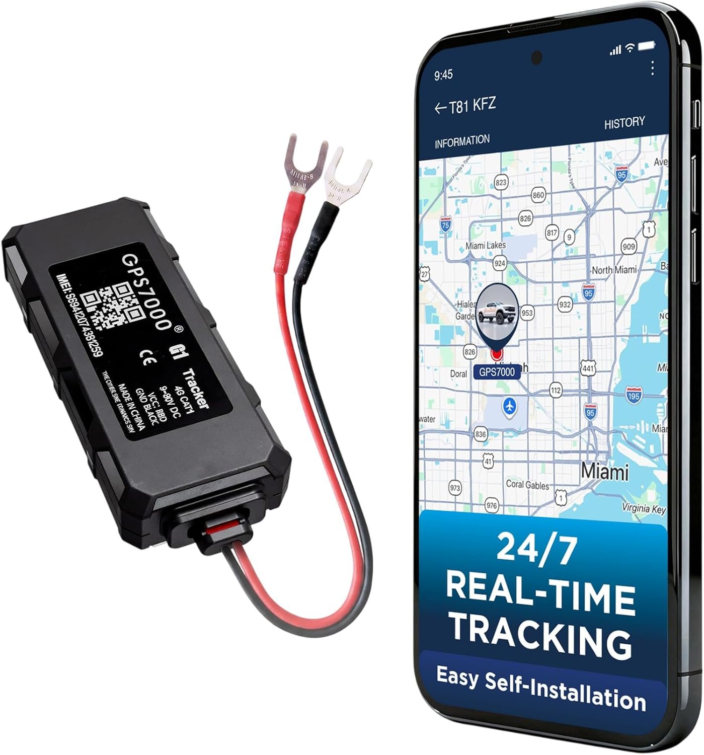 GPS7000 Hidden GPS Tracker for Vehicles, 12 Months Service Included, 4G Car GPS Tracker, Optional Subscription, Real-Time Mini Undetectable Vehicle GPS Tracker for Cars & Trucks