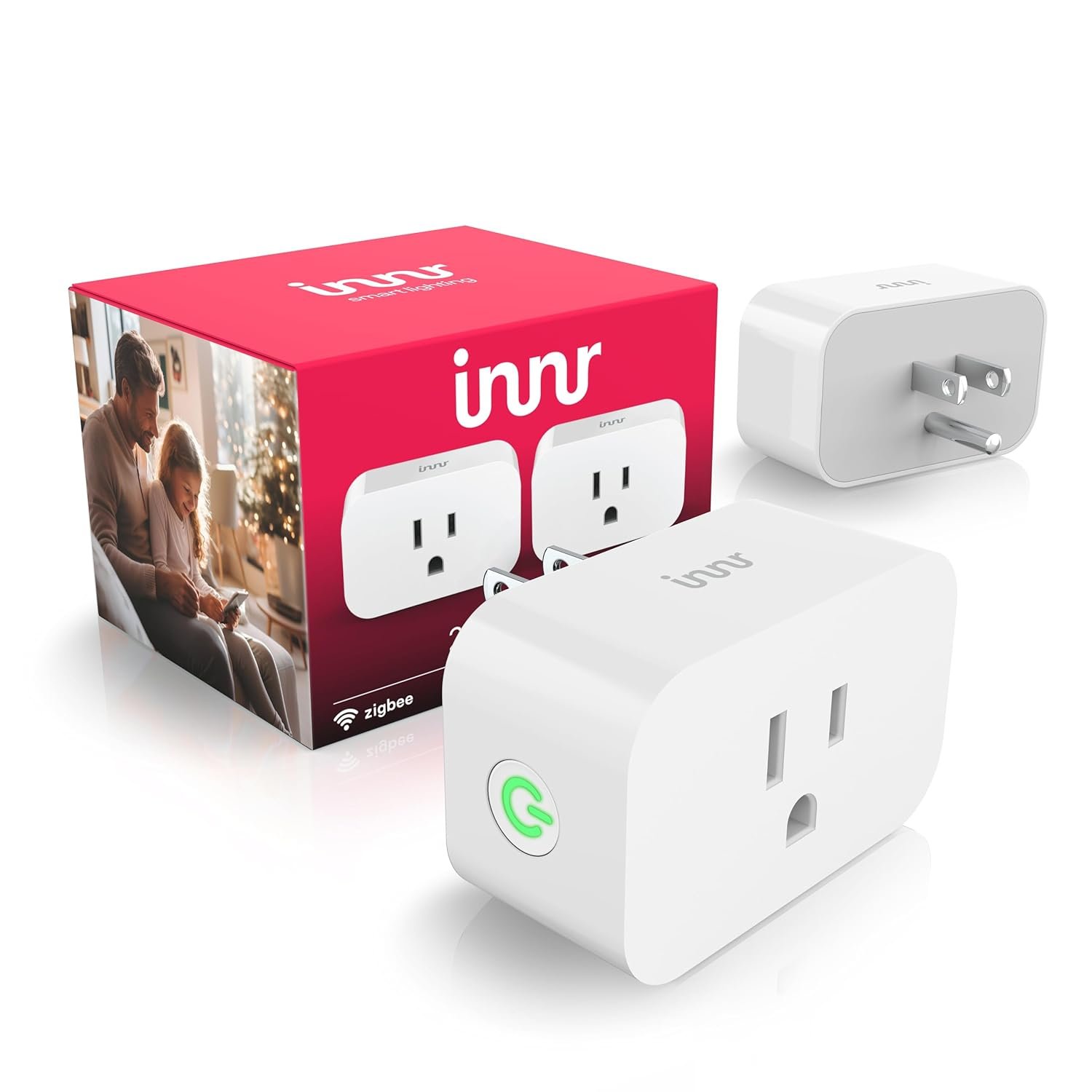 Innr Zigbee Smart Plug, Works with Philips Hue*, Alexa and SmartThings, Zigbee Repeater, Energy Monitoring, 2-Pack