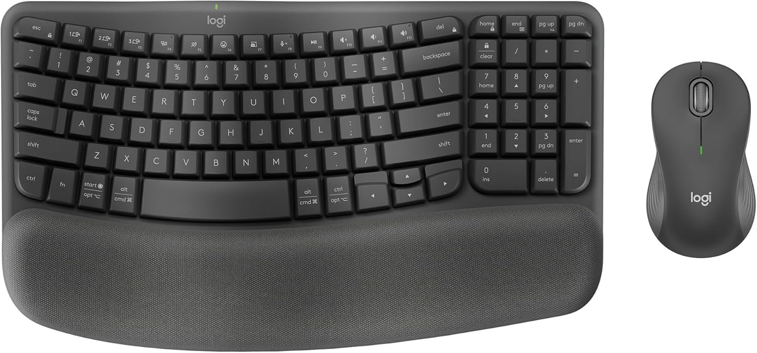 Logitech Wave Keys MK670 Combo, Wireless Ergonomic Keyboard with Signature M550 L Wireless Mouse, Comfortable Natural Typing, Bluetooth, Logi Bolt, for Multi-OS, Windows/Mac – Graphite