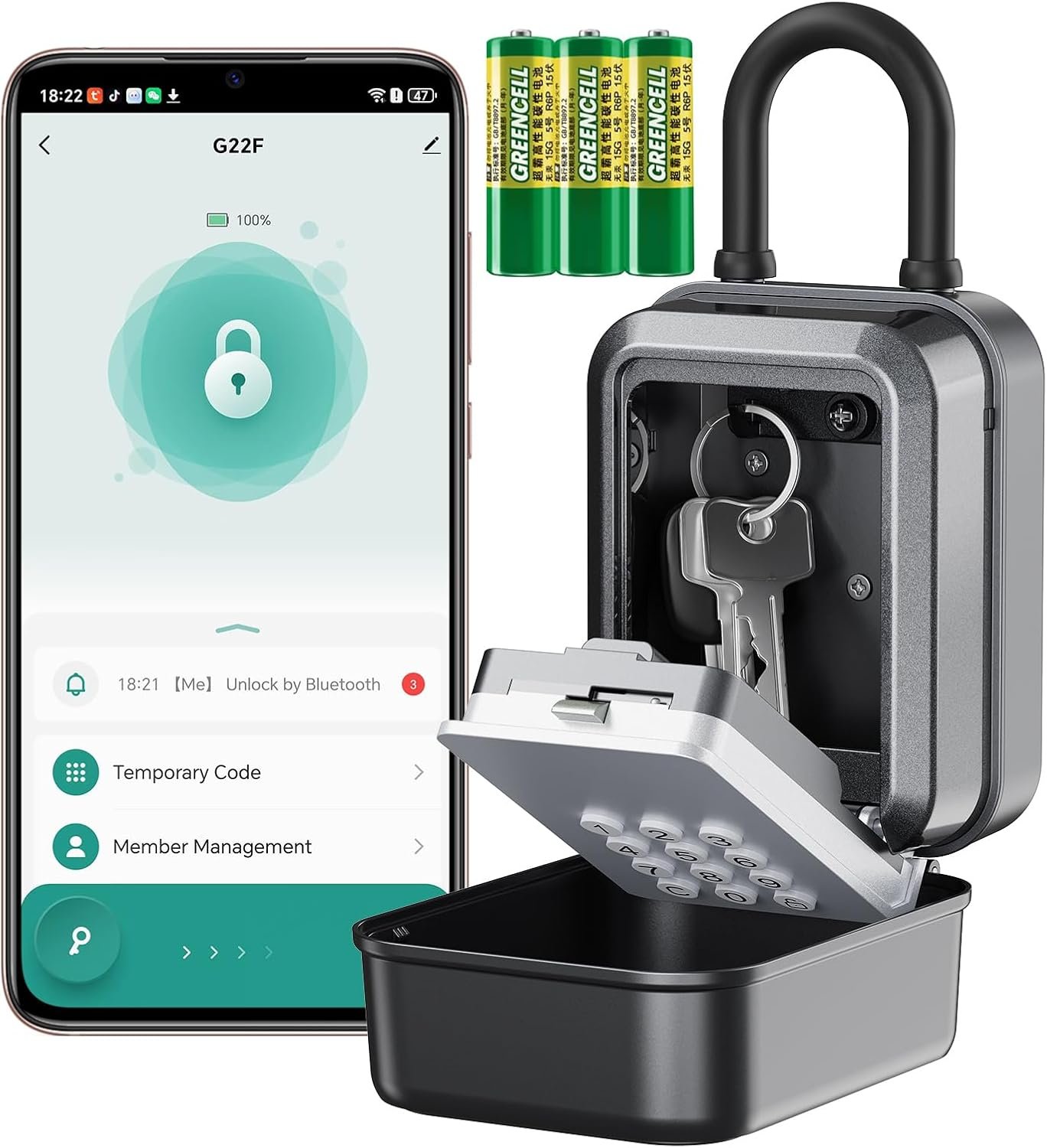 Smart Key Lock Box – Bluetooth APP(Tuya APP) Control & PIN Code, IP65 Weatherproof Wall Mounted Lock Box for Airbnb, Realtor, Home Office, Holds 5 Keys+3 Access Cards
