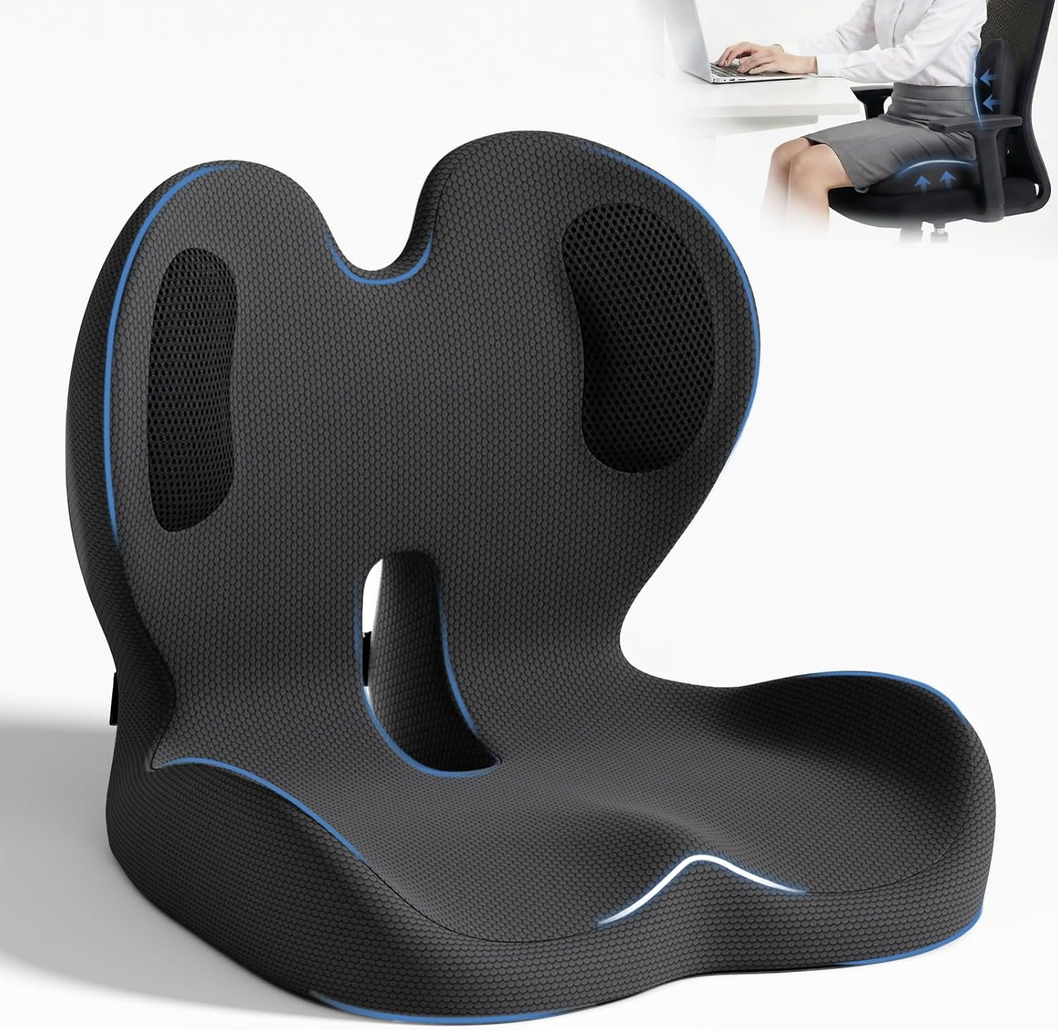 Seat Cushion,Memory Foam Chair Cushion for Office and Car,Ergonomic Coccyx Seat Cushion for Tailbone,Sciatic Nerve,Back Pressure Relief,Lumbar Support Pilow for Office,Car,Truck,Desk Chair