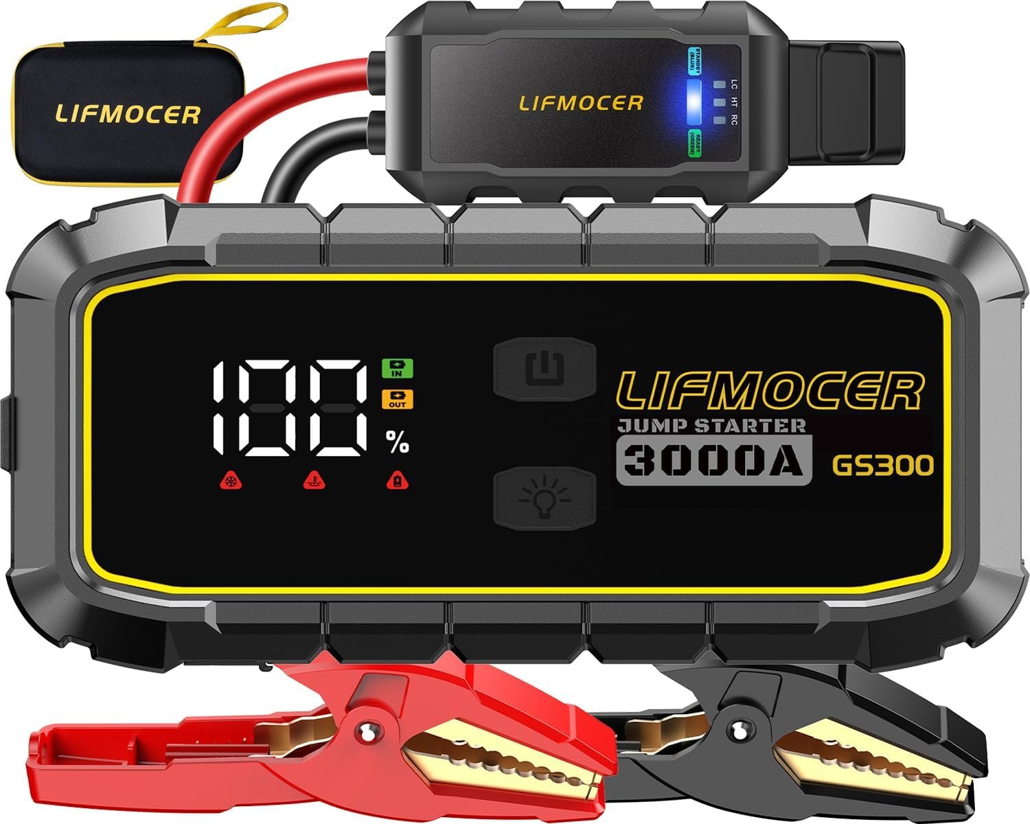 GS300 Car Jump Starter,3000A Portable Battery Jumper Starter for Up to 10.0L Gas & 8.0L Diesel Engines,59.2WH 12V Jump Box with Storage Case,USB Quick Charge,LCD Display,for Cars,Motorcycles,Trucks