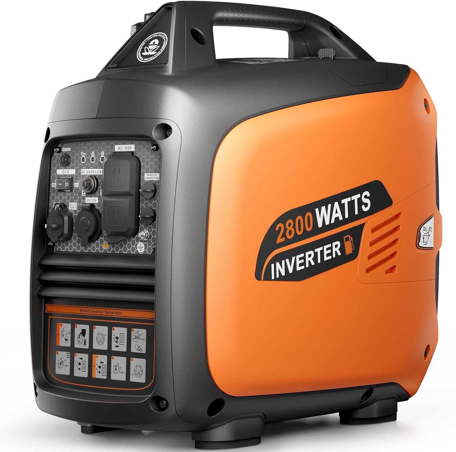 2800W Portable Generator, Quiet Gas-Powered Generator for Home Backup, Camping, RVs, and Clean Power for Sensitive Electronics, EPA Standard Compliant