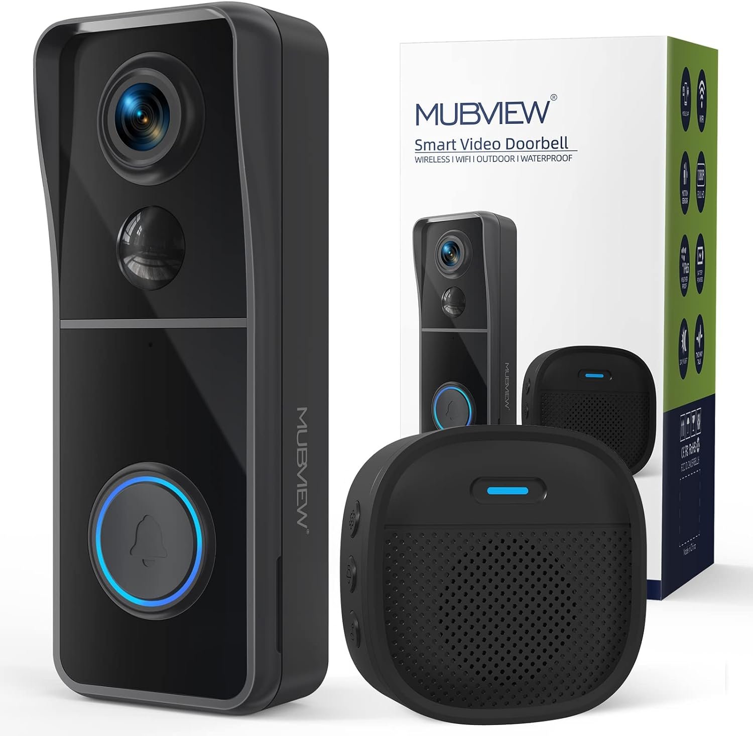 MUBVIEW Doorbell Camera Wireless with Chime, Video Doorbell – No Subscription, Voice Changer, Motion Zones Customization, 1080HD, PIR Human Detection, 2.4Ghz WiFi, Battery-Powered Smart Doorbell