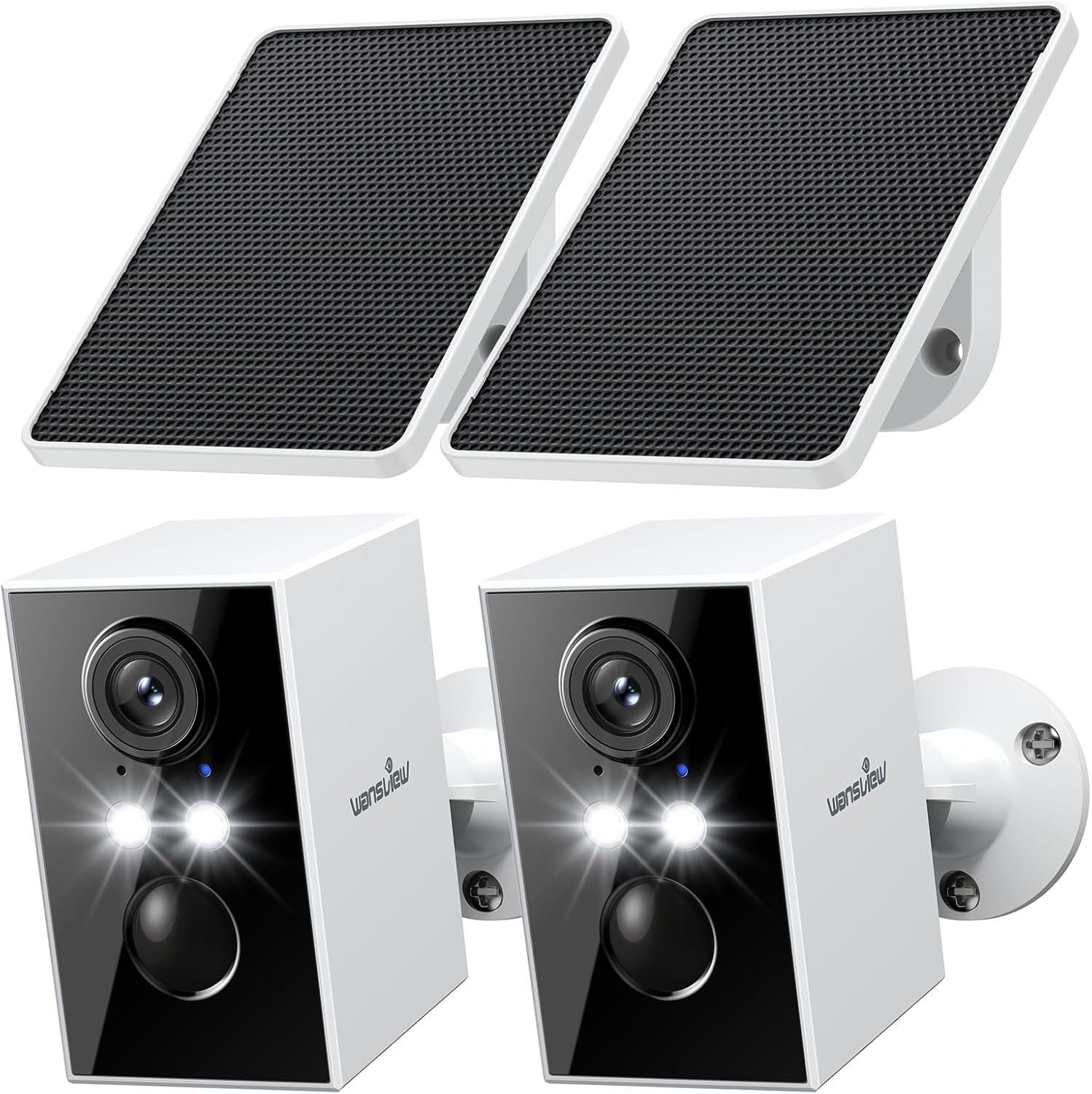 wansview Security Cameras Wireless Outdoor-2K WiFi 6 Solar Camera Outdoor Wireless for Home Security with AI Motion Detection, Color Night Vision, 2-Way Audio, 2.4GHz WiFi Only, Alexa, A1 2P White