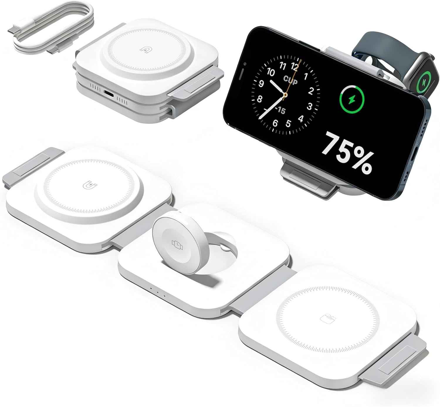 3 in 1 Charging Station for Apple Multiple Devices, Foldable Magnetic Fast Wireless Charger Dock, Travel Charging Pad for iPhone 17 16 15 14 13 12 Pro Max Plus Apple Watch Series & AirPods 4/3/2/Pro