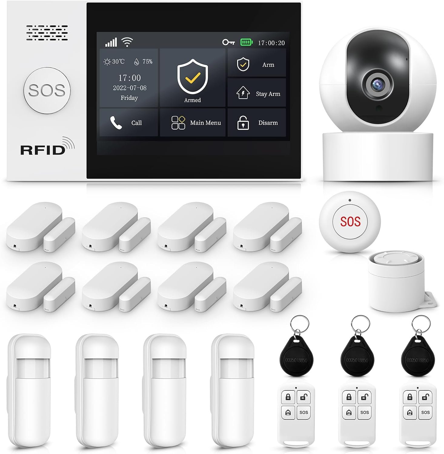 Alarm System for Home Security with Camera, Wireless Security System with 4.3’ Wireless fulltouch Screen Compatible with Alexa and Google for Home, Flat