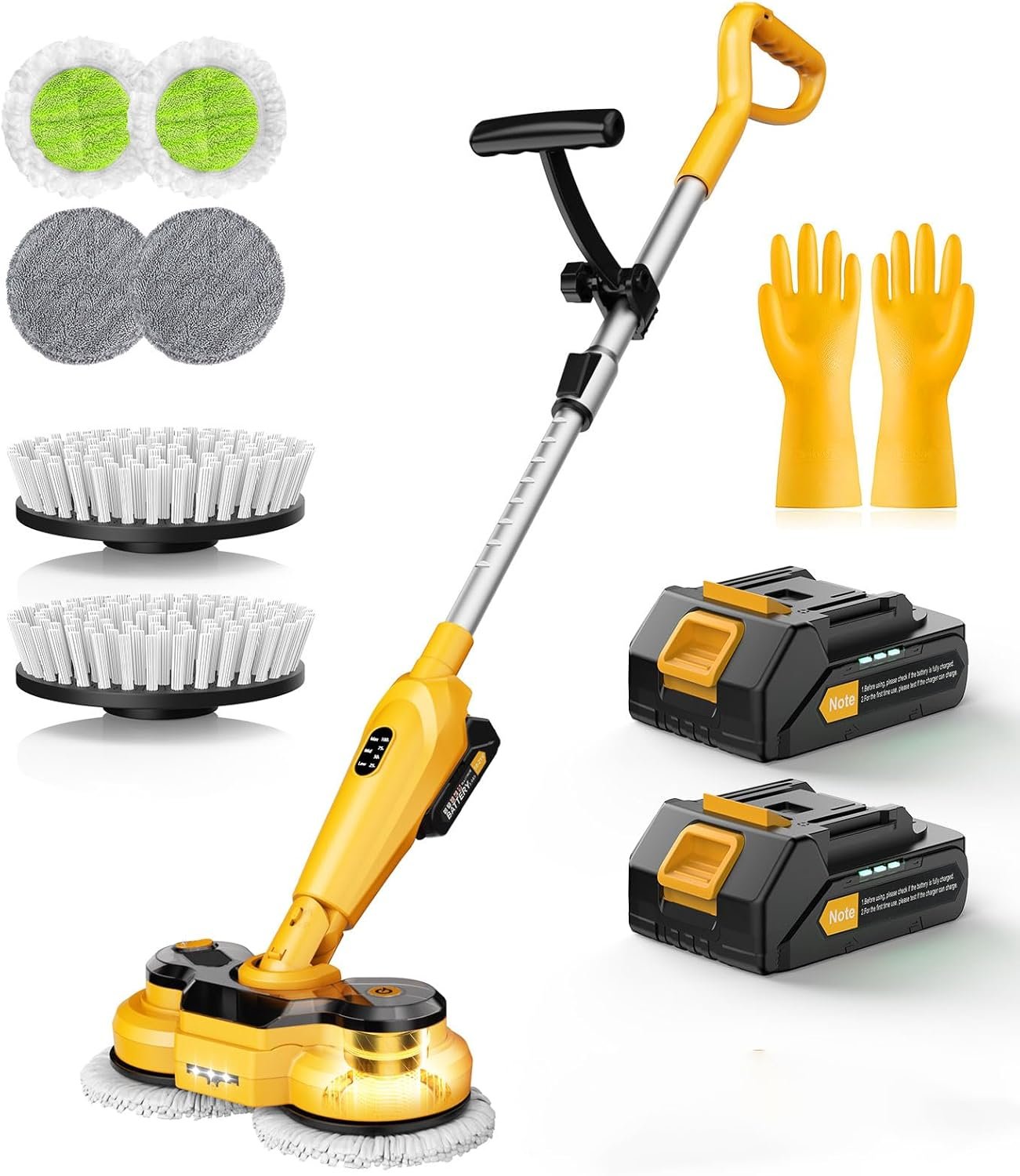 qimedo 6000mAh Battery Cordless Electric Mop M3 Pro, 800RPM Electric Power Scrubber & Mops for Floor Cleaning, Automatic Spin Mops with Smart Display,Rotating Mop with LED Light & Water Spray