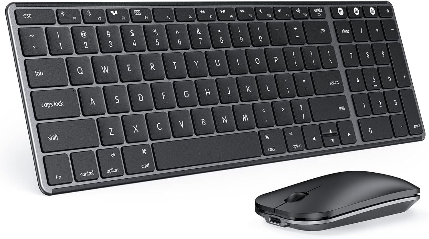 seenda Bluetooth Keyboard and Mouse Combo for Mac, SKM64-2 Rechargeable Silent Wireless Keyboard Mouse Compact Slim, 3 Multi-Device Connection, Compatible for Mac MacBook Pro/Air iPad, Black Gray