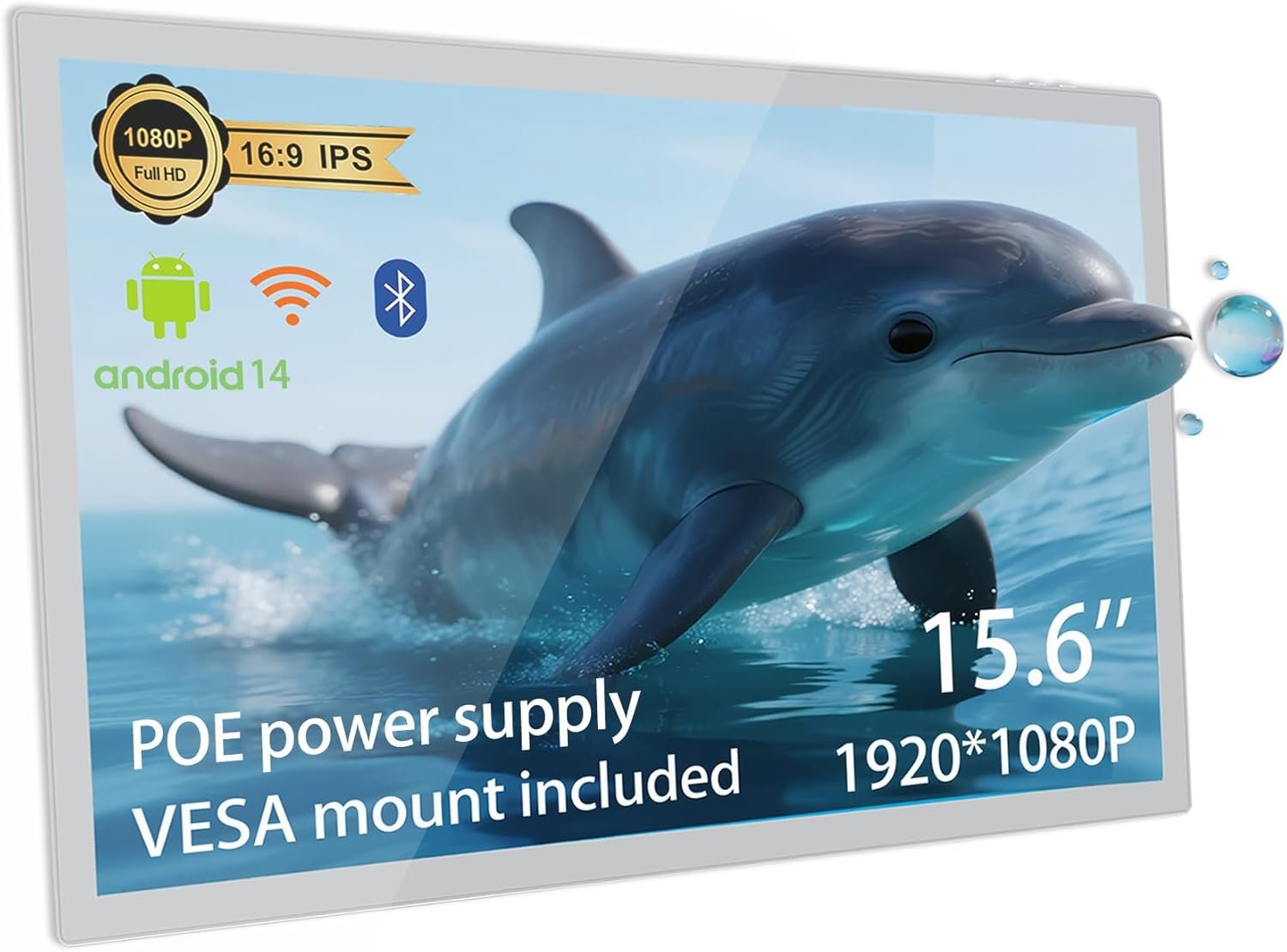 Slim Edge 15.6 inch Android 14 RK3576S Octa-core Digital Signage, Wall Mount 1080P IPS Touch Screen Tablet with POE, 4G+64G, Smart Home Control Panel Surveillance Monitor (NO Battery NO Camera)