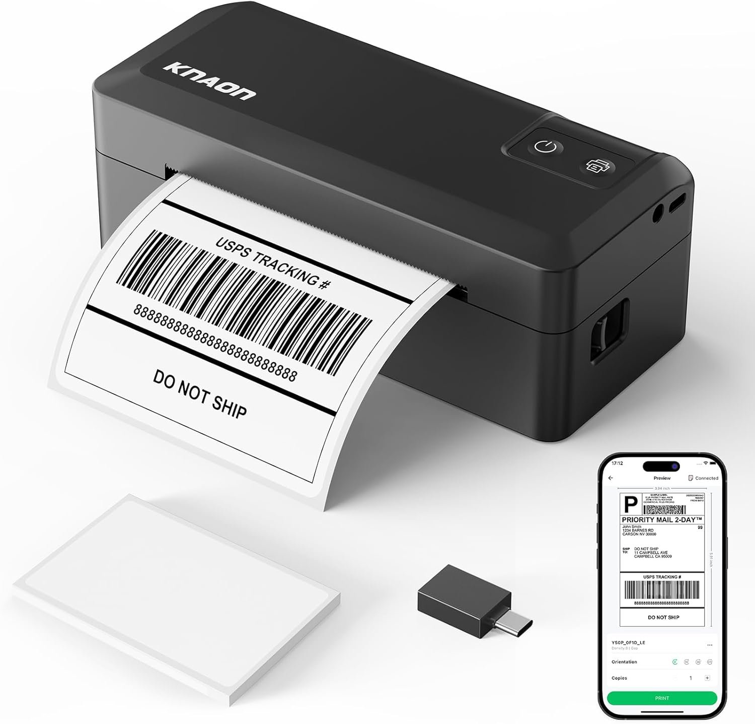 KNAON Shipping Thermal Label Printer, 4×6 Portable Label Printer, Bluetooth Label Maker for Small Business, Support iPhone,Android,Windows,Mac,Chromebook,Works with USPS, Etsy,Shopify&More, Black