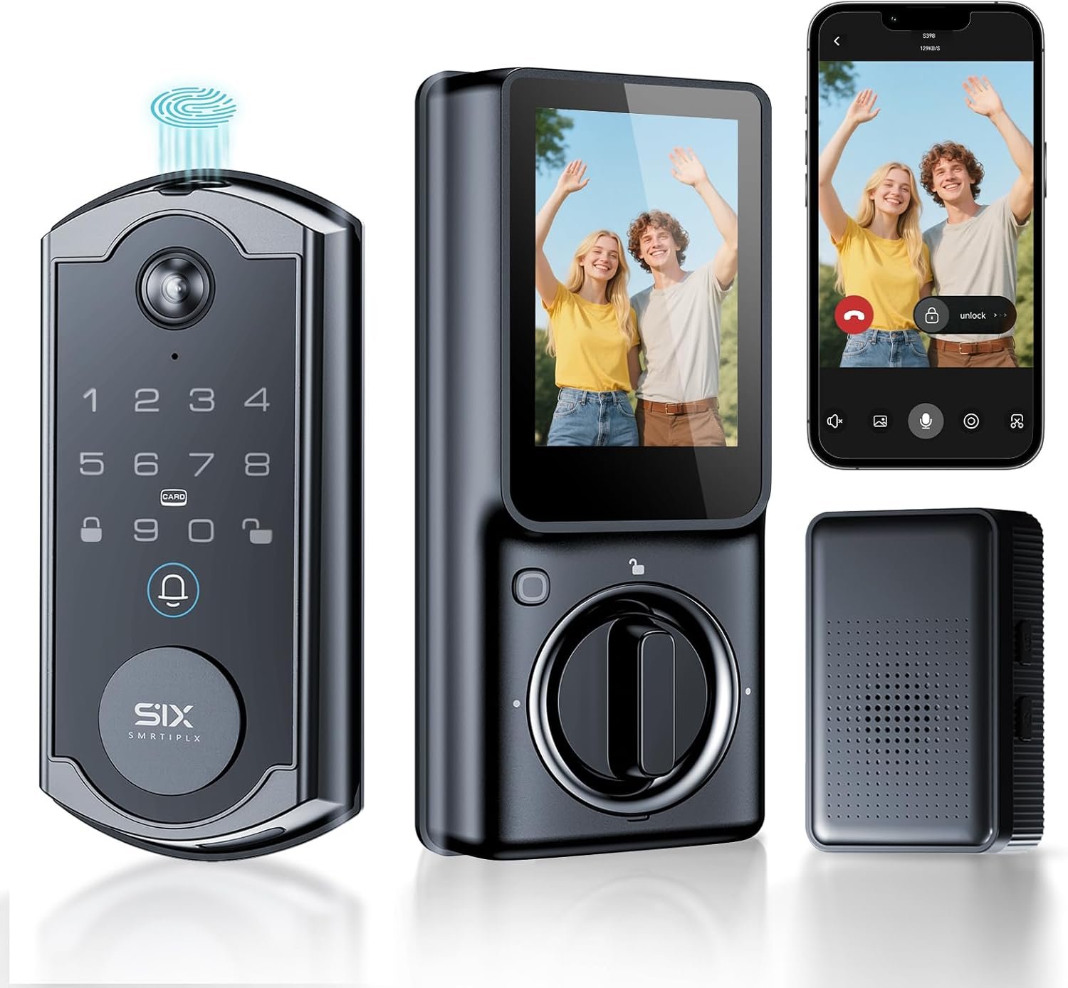 Video Smart Lock S398, 4-in-1 Camera + Video Doorbell + Fingerprint Keyless Door Lock + Indoor Display Monitor, Smart WiFi Deadbolt, App Remote Control, Easy Installation, Chime Included- 2026 Upgrade