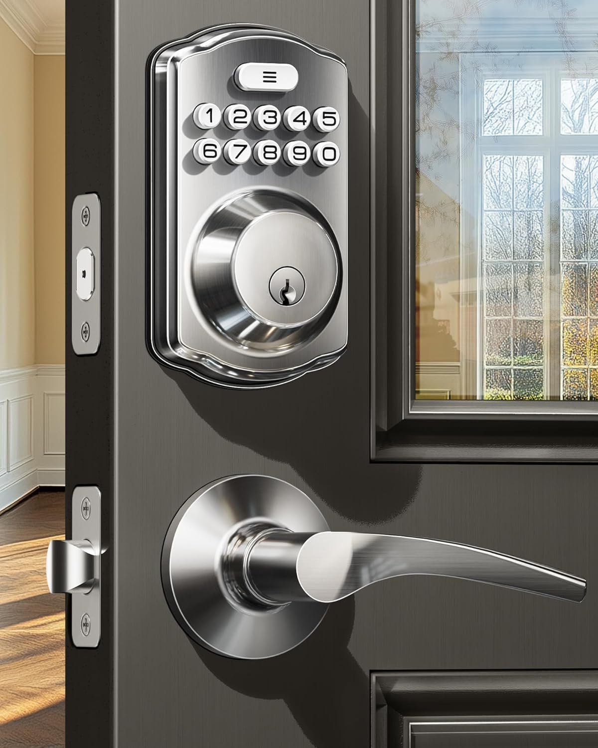 Veise Keyless Entry Door Lock with 2 Lever Handles – Electronic Keypad Deadbolt, Easy Installation Digital Smart Front Door Lock Set, Satin Nickel