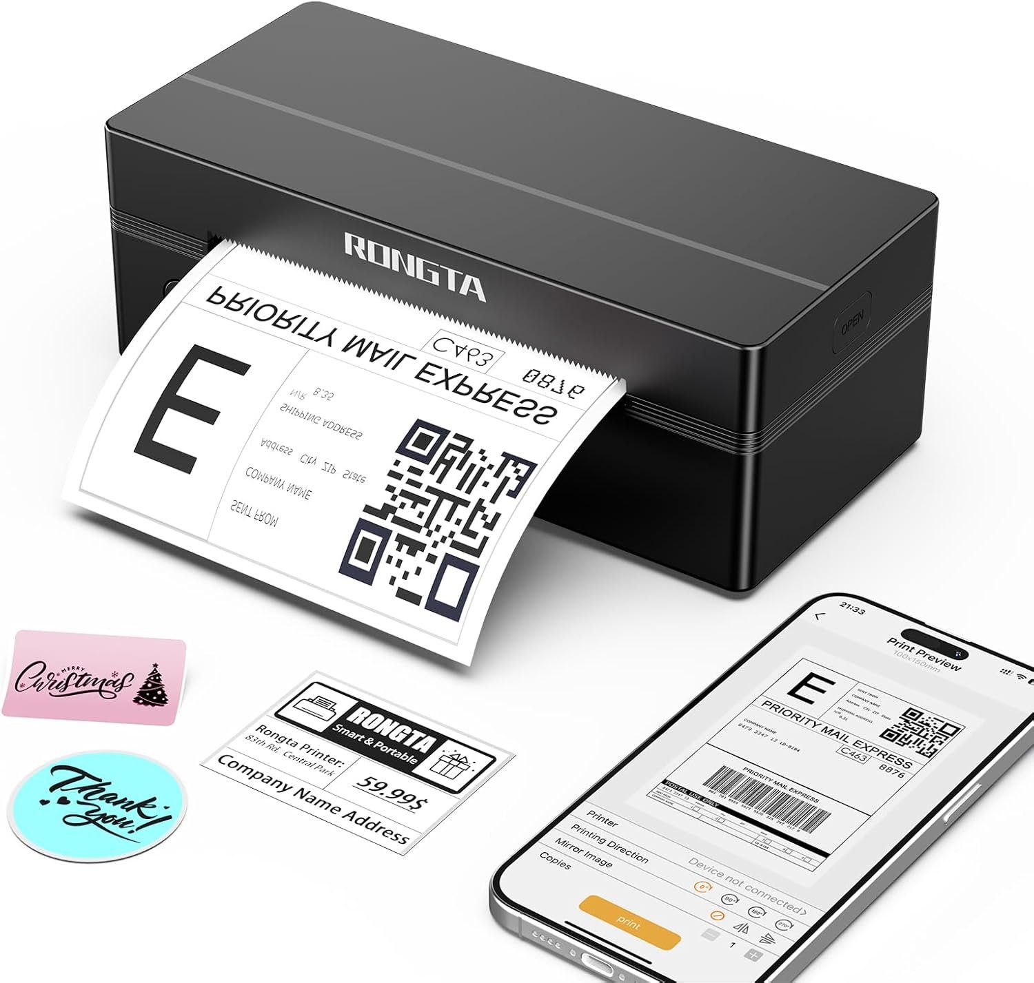 Rongta Bluetooth Thermal Shipping Label Printer, Wireless 4×6 Label Printer for Shipping Packages&Small Business, Compatible Windows/Mac/Android/iOS, Support USPS, UPS, Etsy, Shopify, RP425