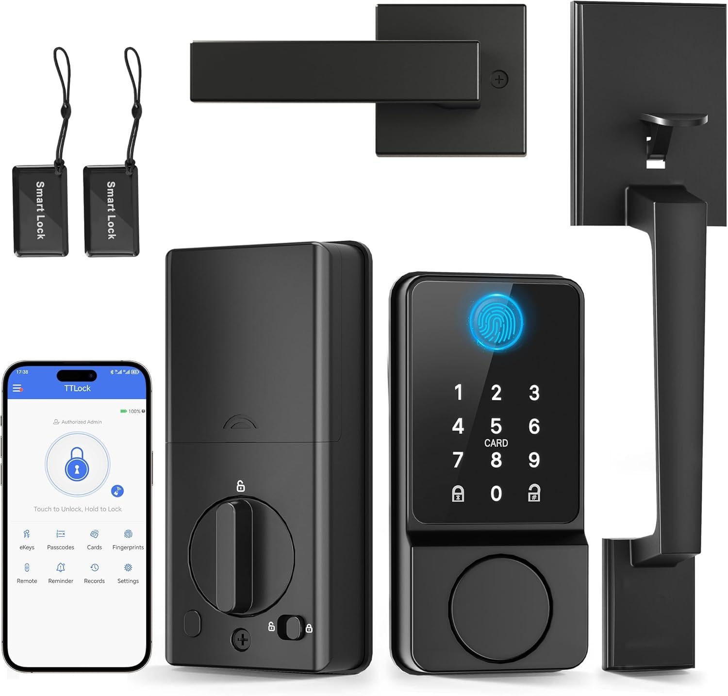 Keyless Entry Door Lock with Handle, APP Control Smart Front Lock Set, Keypad Door Lock with Handle, Keypad Deadbolt Auto Lock, Easy to Install, Bluetooth, Black