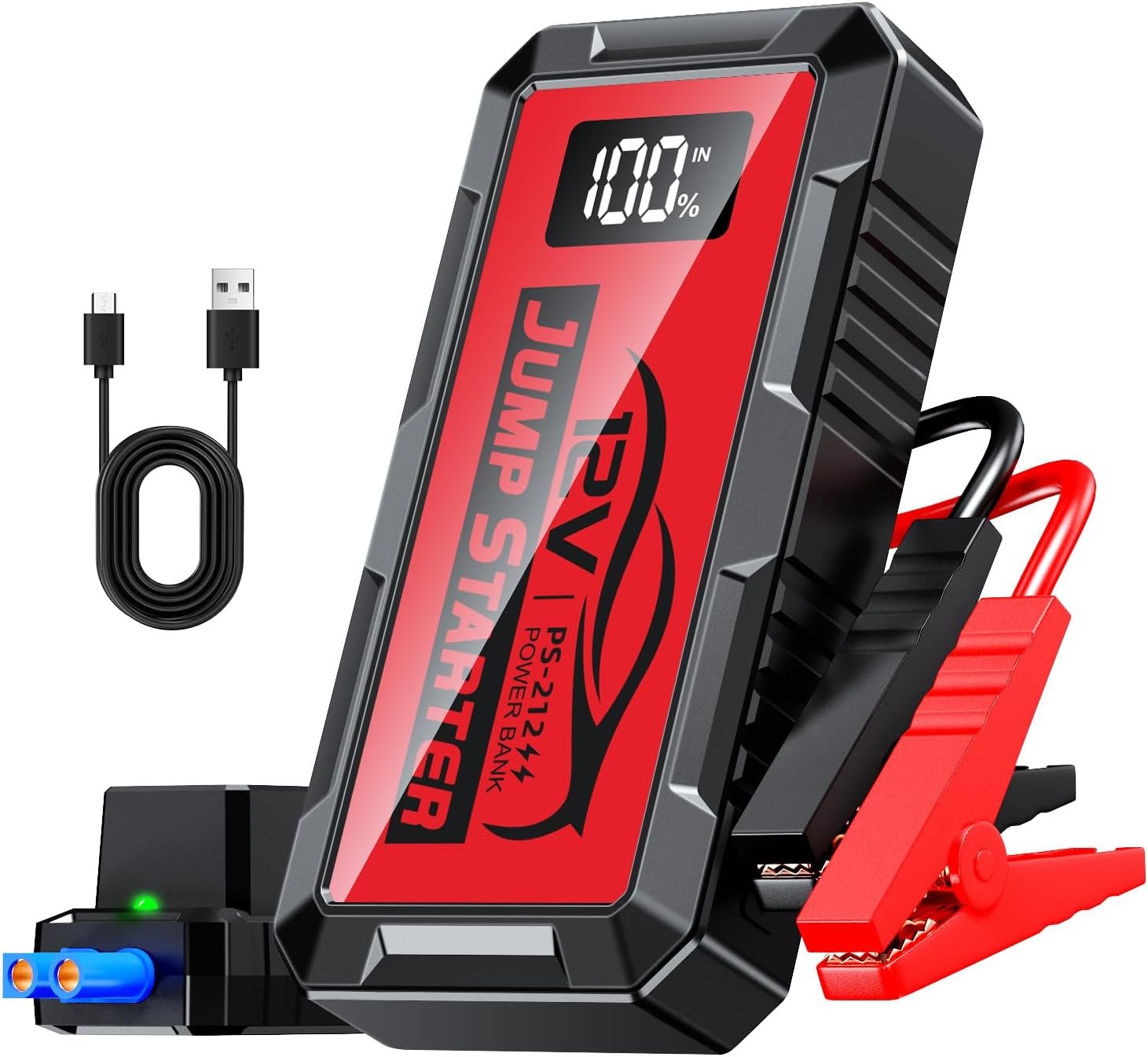 8000A Car Jump Starter, 12V Jump Starter Battery Pack (All Gas,up to 10.0L Diesel Engine) Jumper Cables Portable Lithium Jump Box, USB Output and LED Light